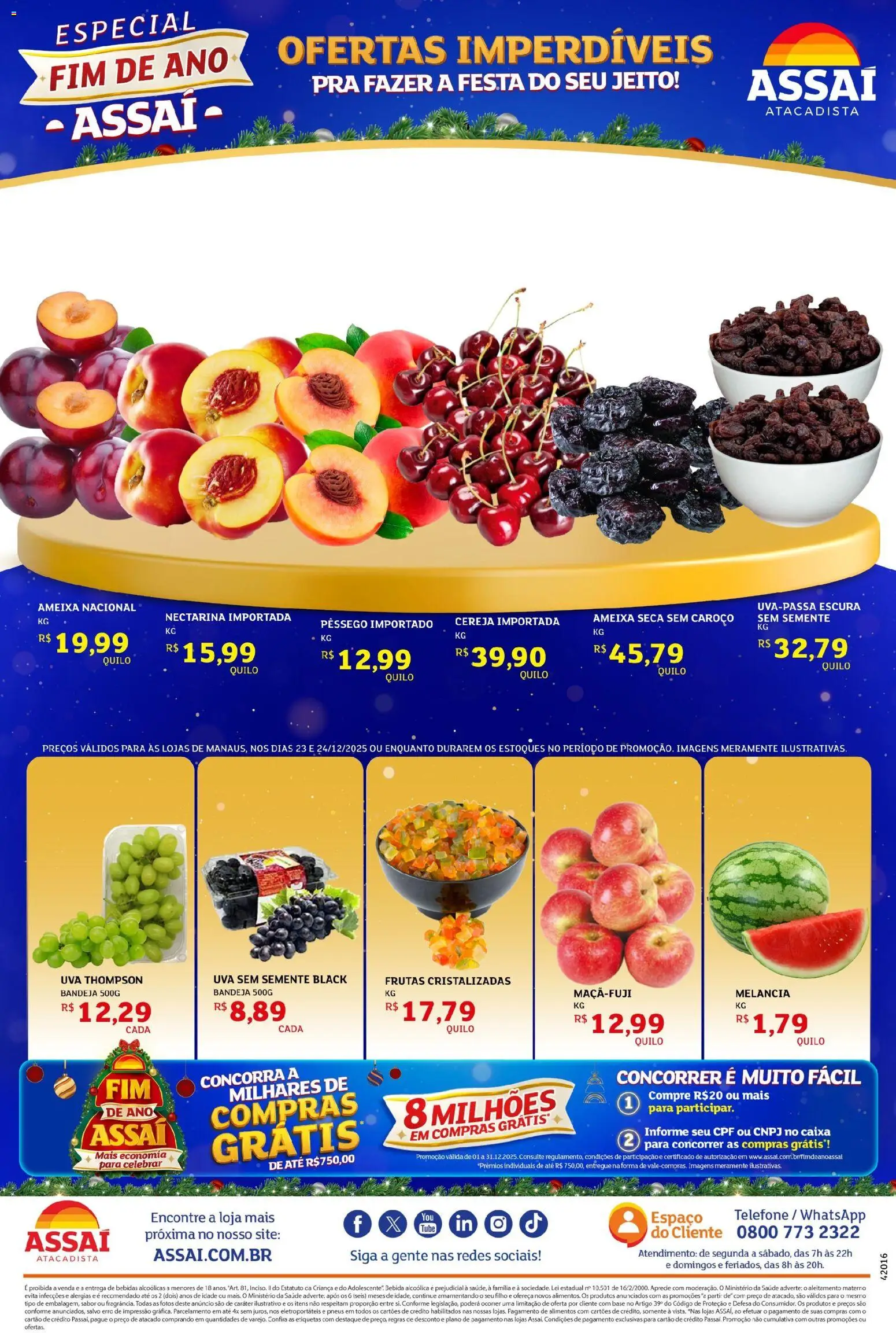 Assaí Atacadista Folheto - válido de 23.12.2025 | Página: 2 | Produtos: Melancia, Telefone, Frutas cristalizadas, Ameixa