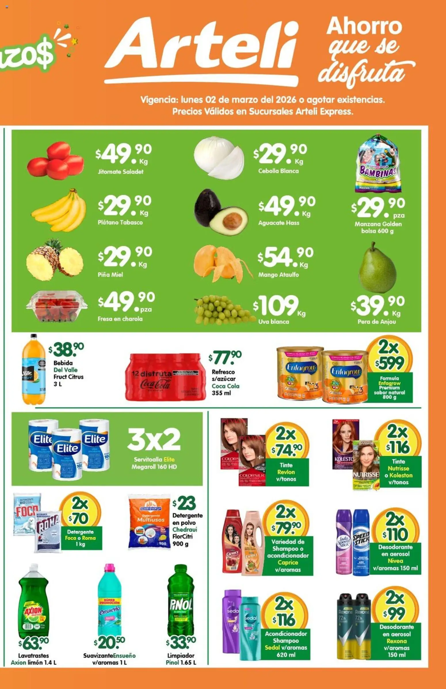 Nuevas ofertas de Arteli válidas en toda la República Mexicana desde el 02.03.2026. ¡Encuentra las mejores ofertas en Arteli folleto Express! | Página: 2 | Productos: Refresco, Manzana, Aguacate, Acondicionador