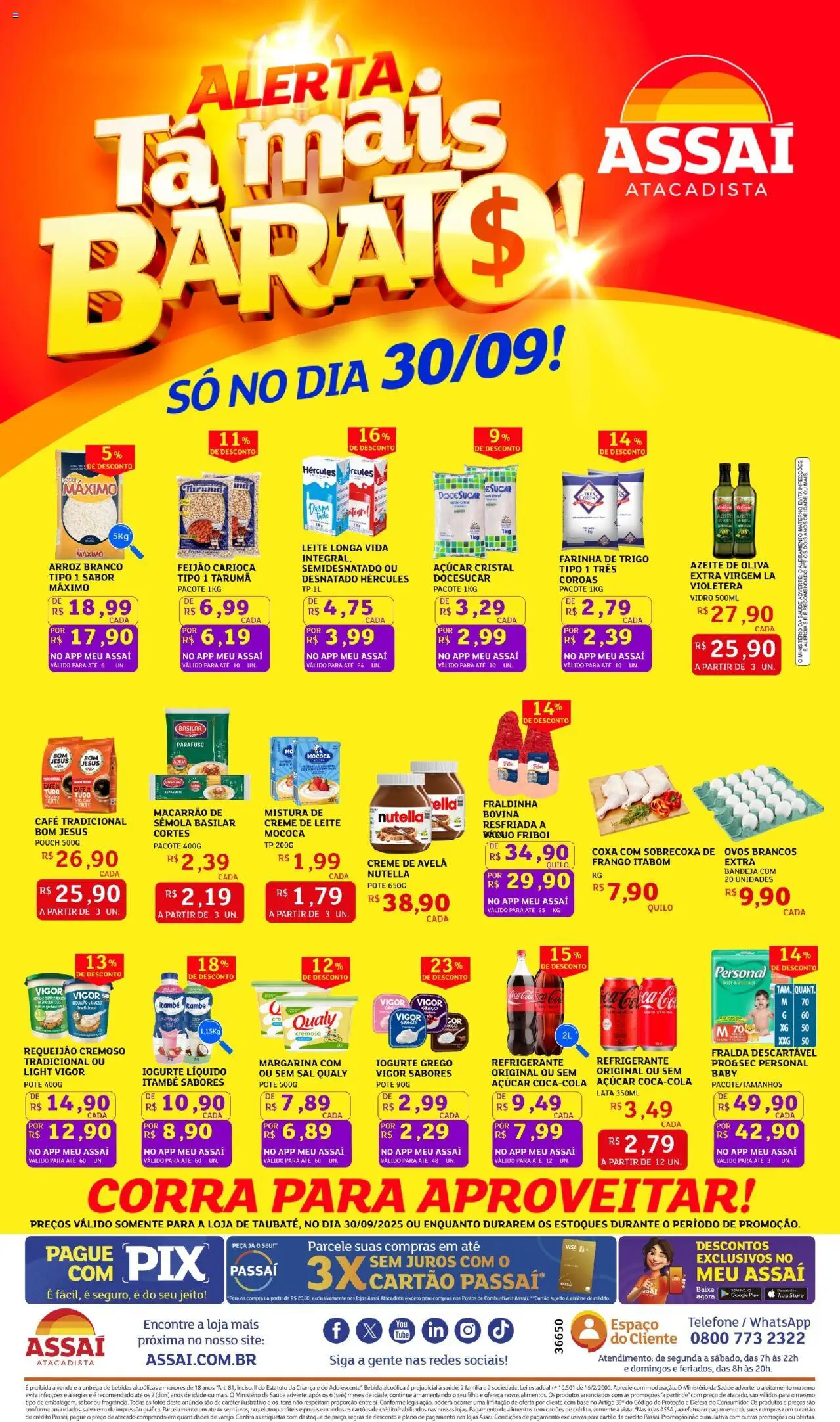 Assaí Atacadista Folheto - válido de 30.09.2025 | Página: 1 | Produtos: Feijão, Fraldinha, Creme, Refrigerante