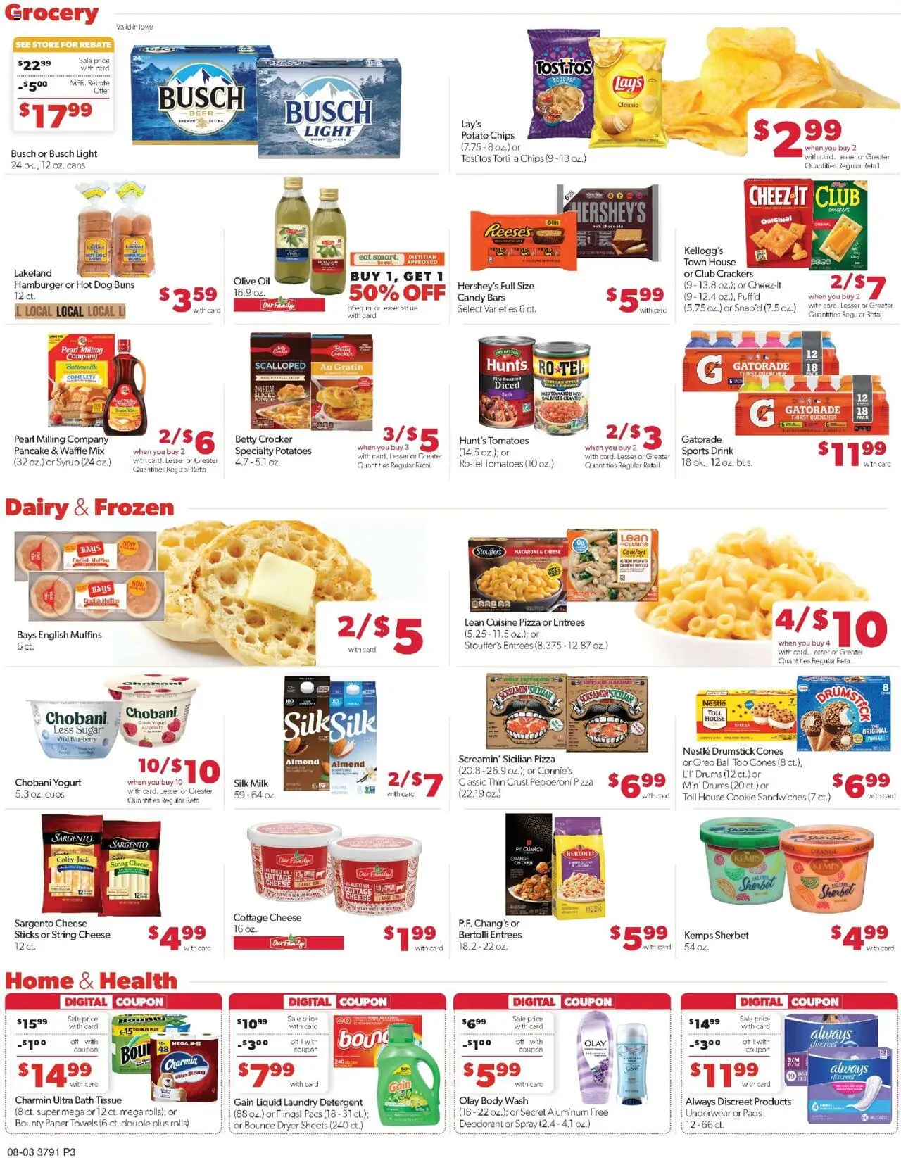 Family Fare Weekly Ad - IA - valid from 03.08.2025 | Page: 4 | Products: Cheese, Yogurt, Sugar, Dryer