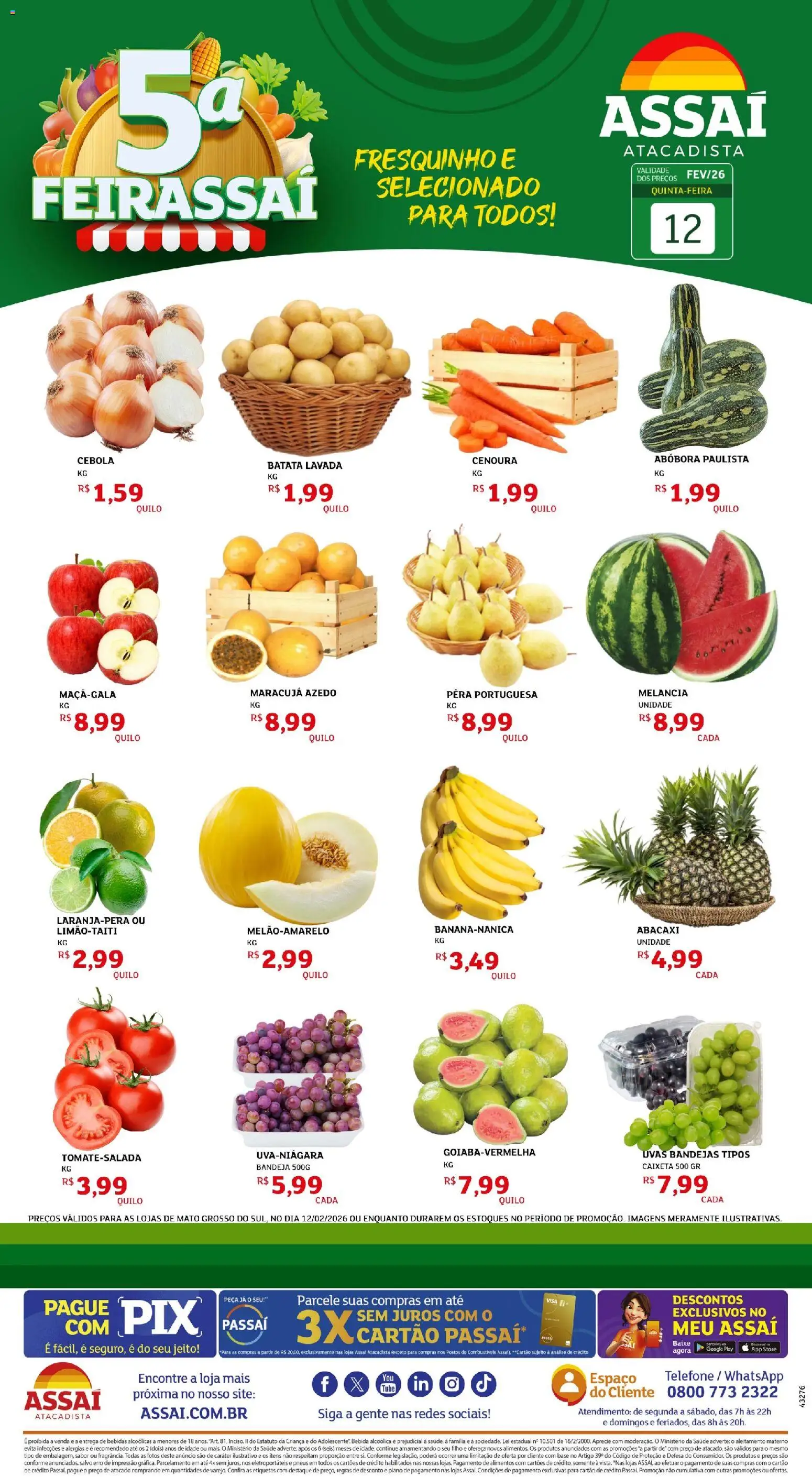 Assaí Atacadista Folheto - válido de 12.02.2026 | Página: 1 | Produtos: Pera, Abóbora, Pneus, Telefone