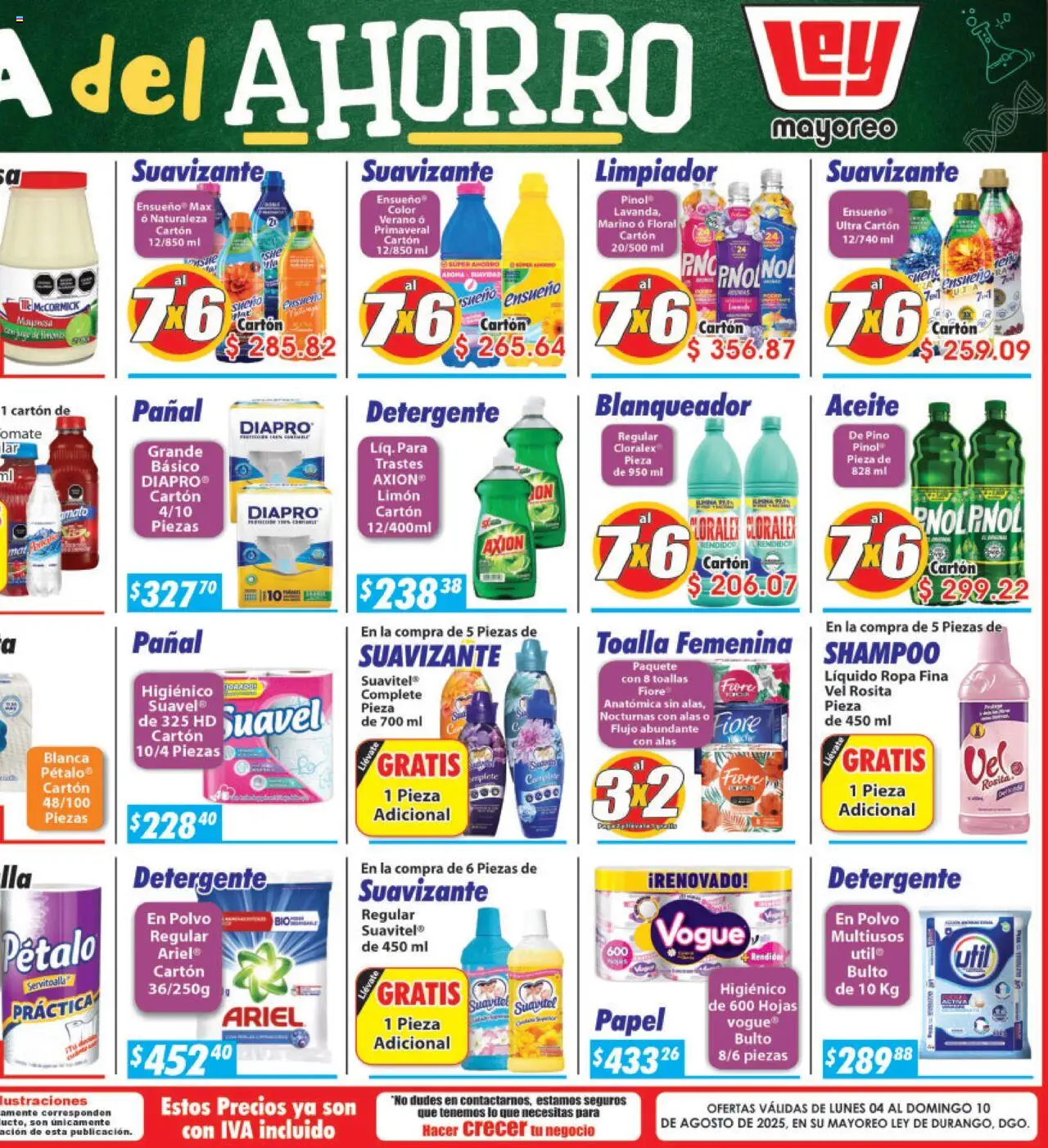 Nuevas ofertas de Casa Ley válidas en toda la República Mexicana desde el 04.08.2025. ¡Encuentra las mejores ofertas en Casa Ley - Folleto Mayoreo! | Página: 6 | Productos: Aceite, Toalla, Ropa, Toallas