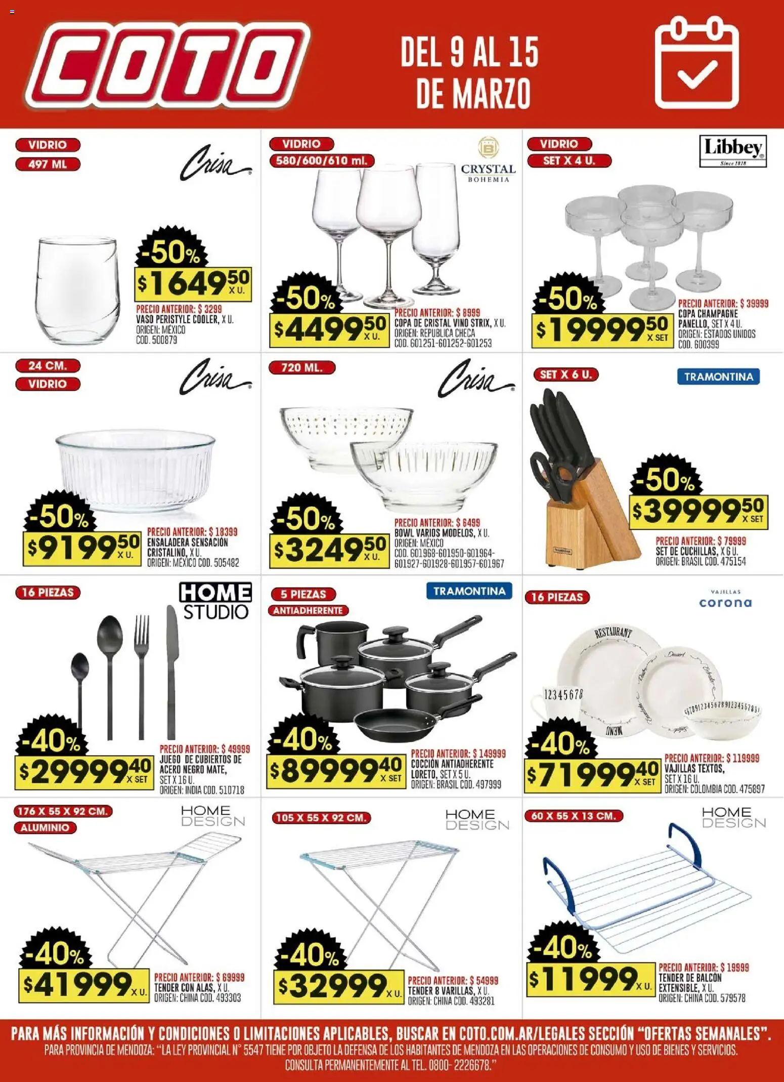 Coto - Ofertas Bazar │ válido desde el 09.03.2026 | Página: 1 | Productos: Bowl, Tender, Ensaladera, Vino