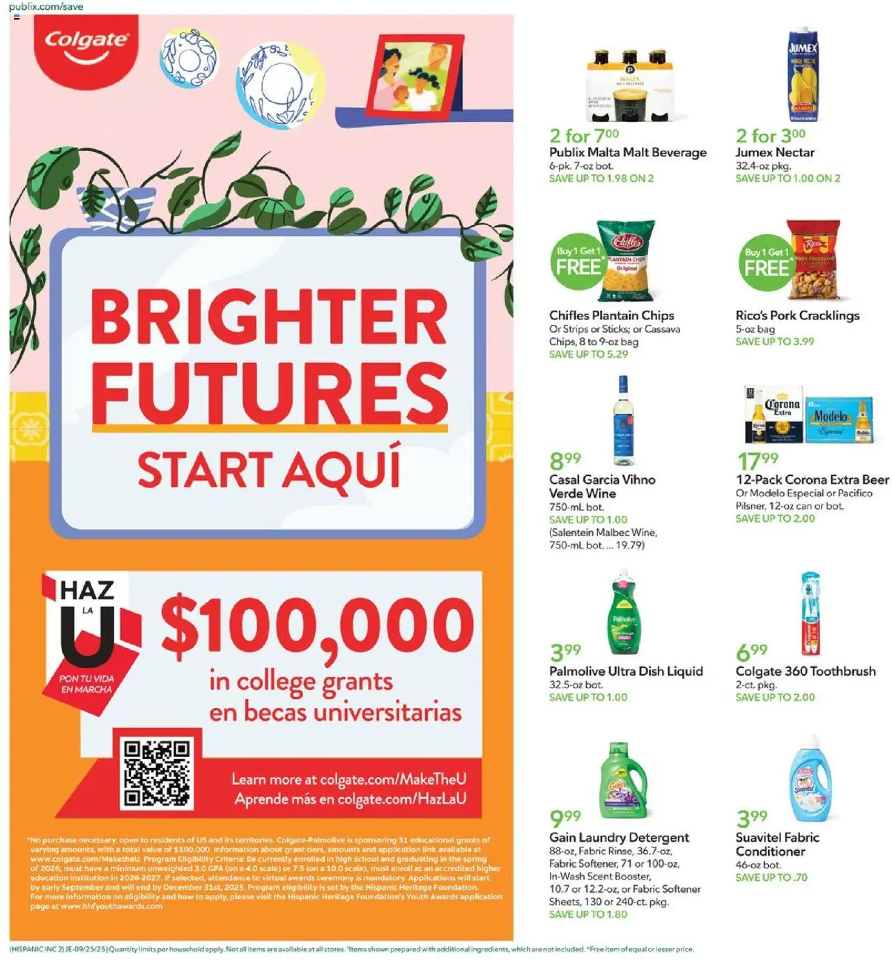 Publix Hispanic Ad - valid from 25.09.2025 | Page: 2 | Products: Conditioner, Toothbrush, Fabric softener, Chips