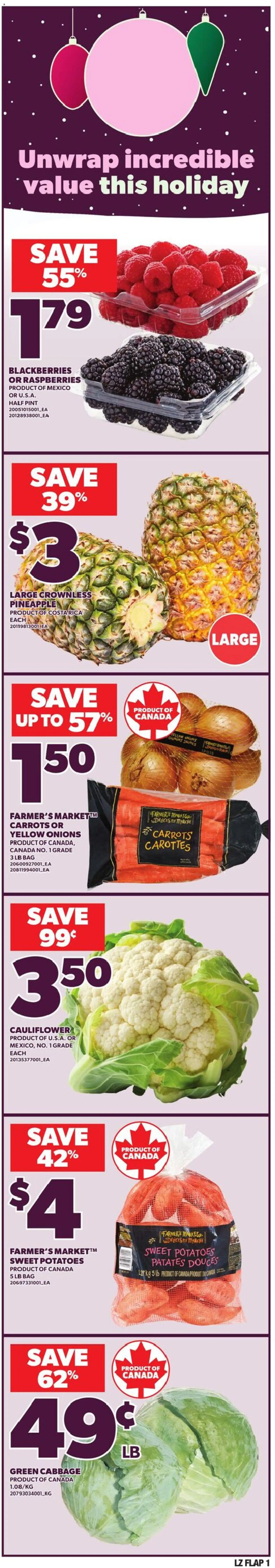 Zehrs flyer valid from 18.12.2025 | Page: 1 | Products: Pineapple, Potatoes, Bag