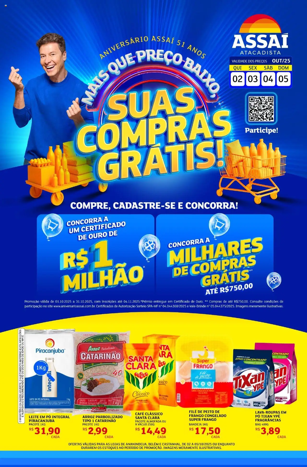 Assaí Atacadista Folheto - válido de 02.10.2025 | Página: 1 | Produtos: Leite, Café, Arroz, Leite em pó
