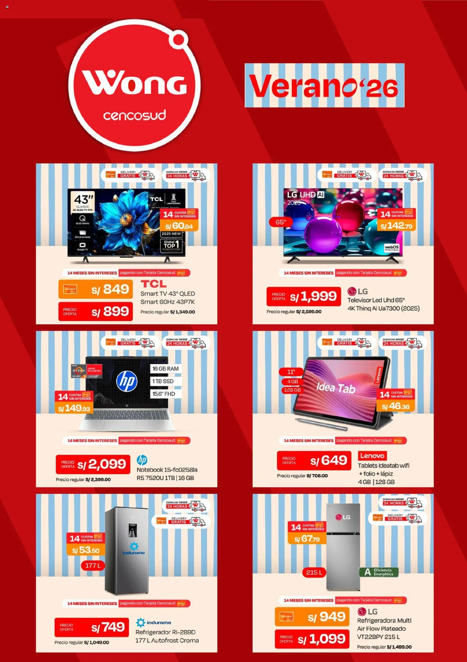 Catálogo Wong válido desde 16.02.2026 | Página: 4 | Productos: Notebook, Televisor, Refrigerador