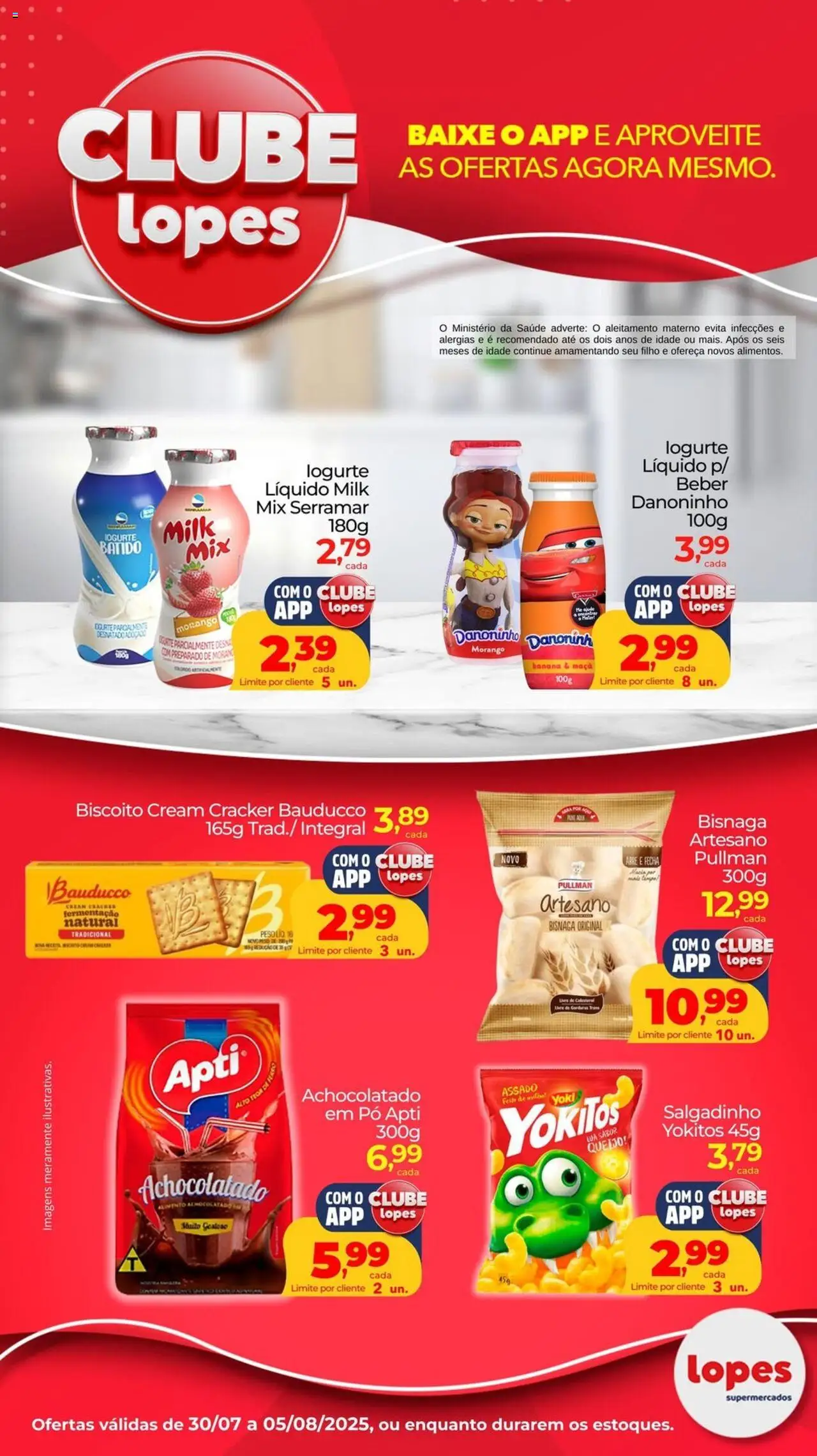 Lopes Supermercados Folheto - válido de 30.07.2025 | Página: 1 | Produtos: Pó, Biscoito, Achocolatado, Iogurte