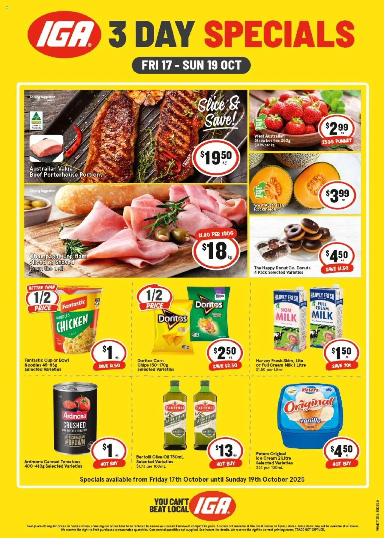 IGA catalogue - valid from 17.10.2025 | Page: 1 | Products: Milk, Beef, Olive oil, Cream