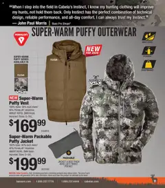 Preview of Cabela's weekly ads valid from 01.10.2025 | Page: 11 | Products: Vest, Jacket, Hunting Clothing
