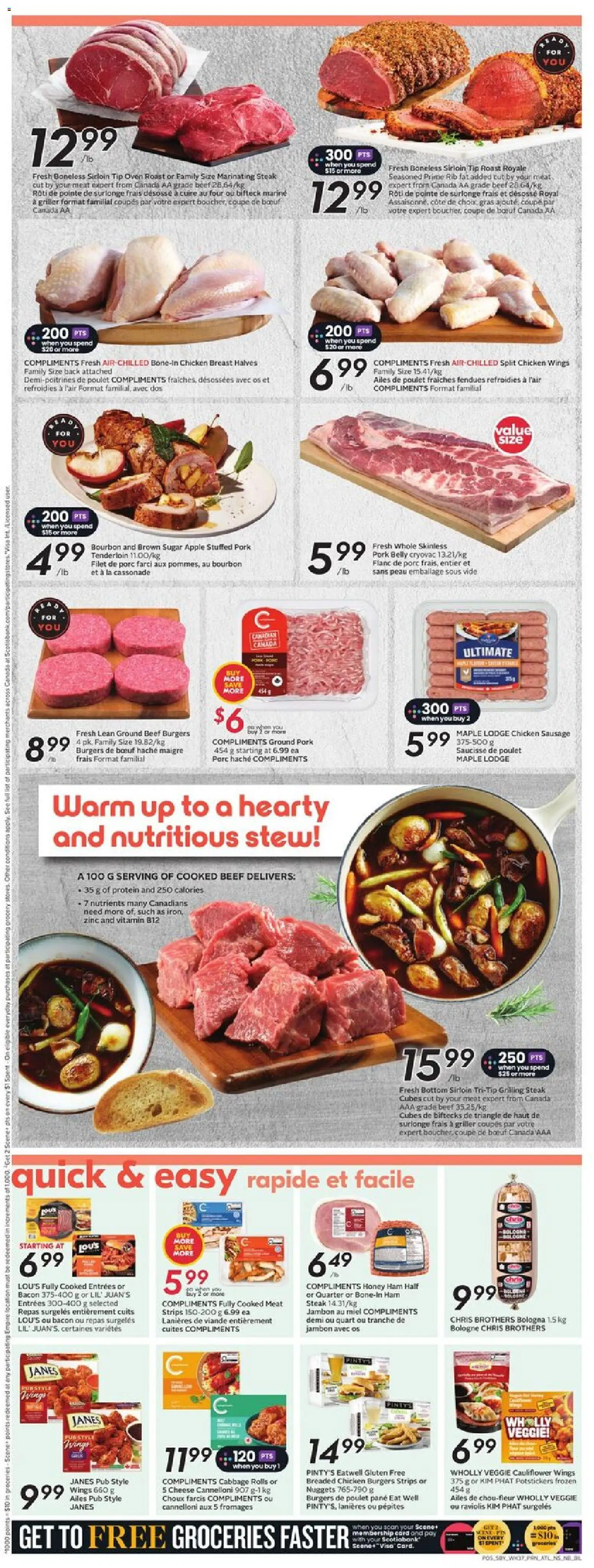 Sobeys flyer valid from 08.01.2026 | Page: 8 | Products: Chicken wings, Cheese, Ham, Pork