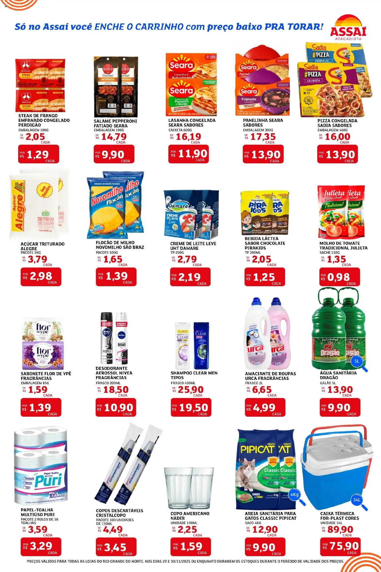 Assaí Atacadista Folheto - válido de 29.11.2025 | Página: 2 | Produtos: Caixa térmica, Copos descartáveis, Roupas, Sabonete
