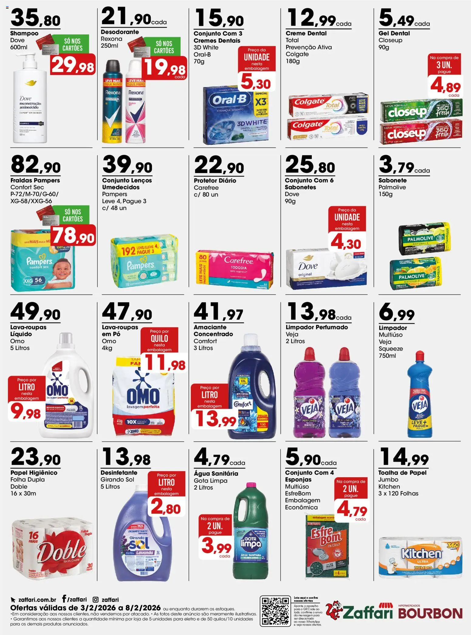 Zaffari Folheto - válido de 03.02.2026 | Página: 4 | Produtos: Pampers, Pó, Cloro, Dove