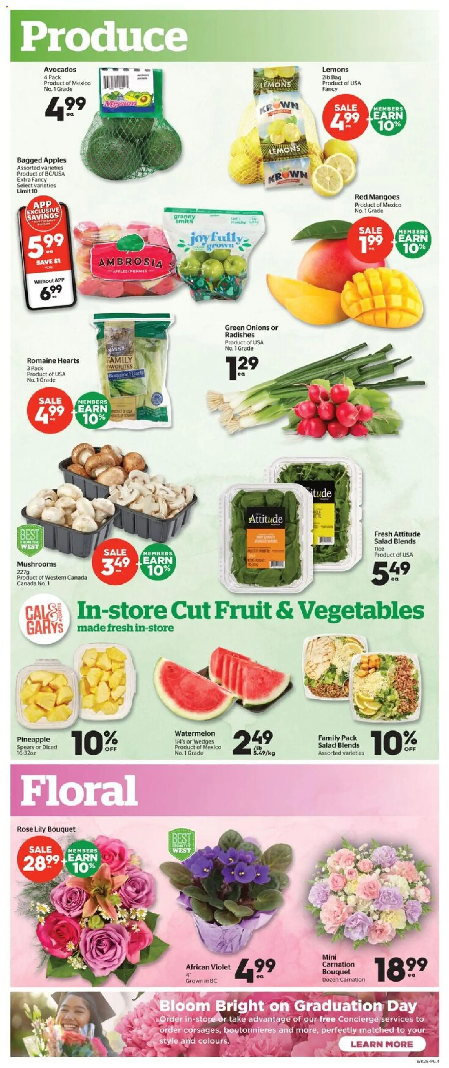 Calgary Co-op flyer valid from 23.04.2026 | Page: 4 | Products: Pineapple, Salad, Bag, Apples
