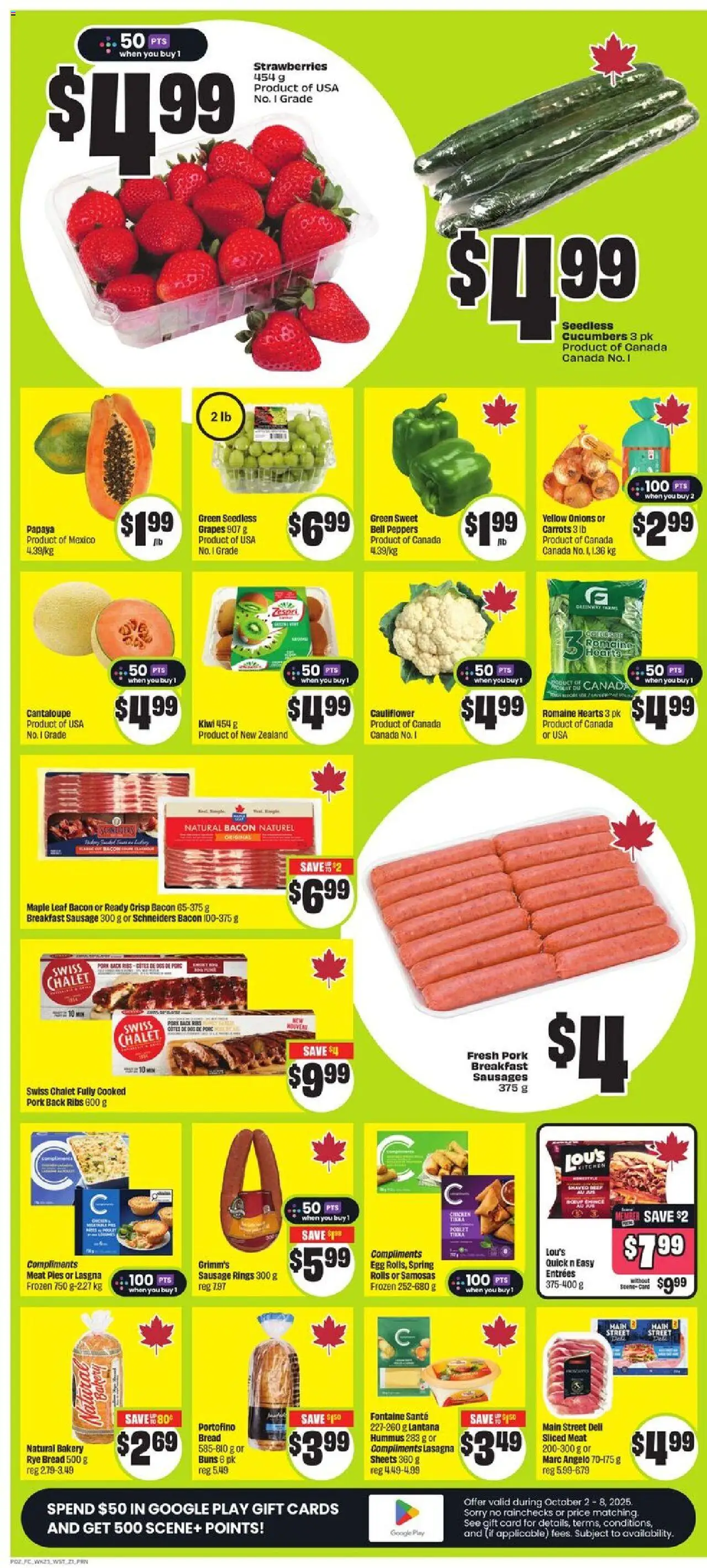 FreshCo flyer valid from 02.10.2025 | Page: 3 | Products: Strawberries, Kiwi, Bakery, Chicken
