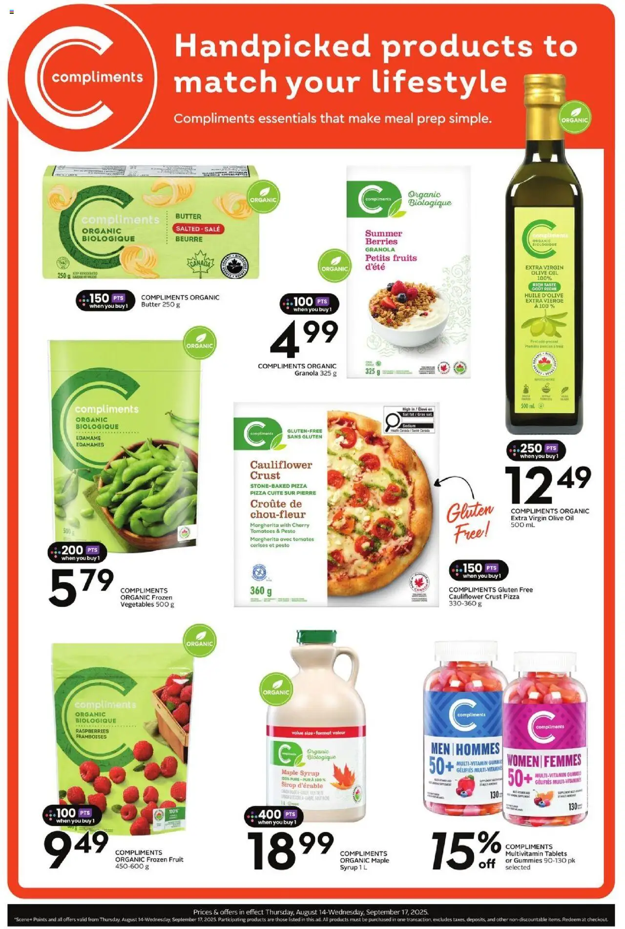 Safeway flyer valid from 14.08.2025 | Page: 4 | Products: Butter, Oil, Pizza, Tomatoes