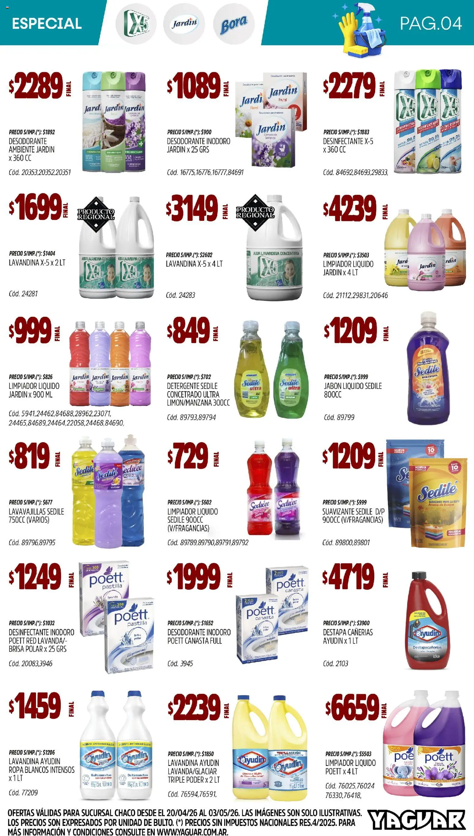 Yaguar - Especial Limpieza Chaco │ válido desde el 20.04.2026 | Página: 4 | Productos: Lavavajillas, Jabón líquido, Quitamanchas, Espuma