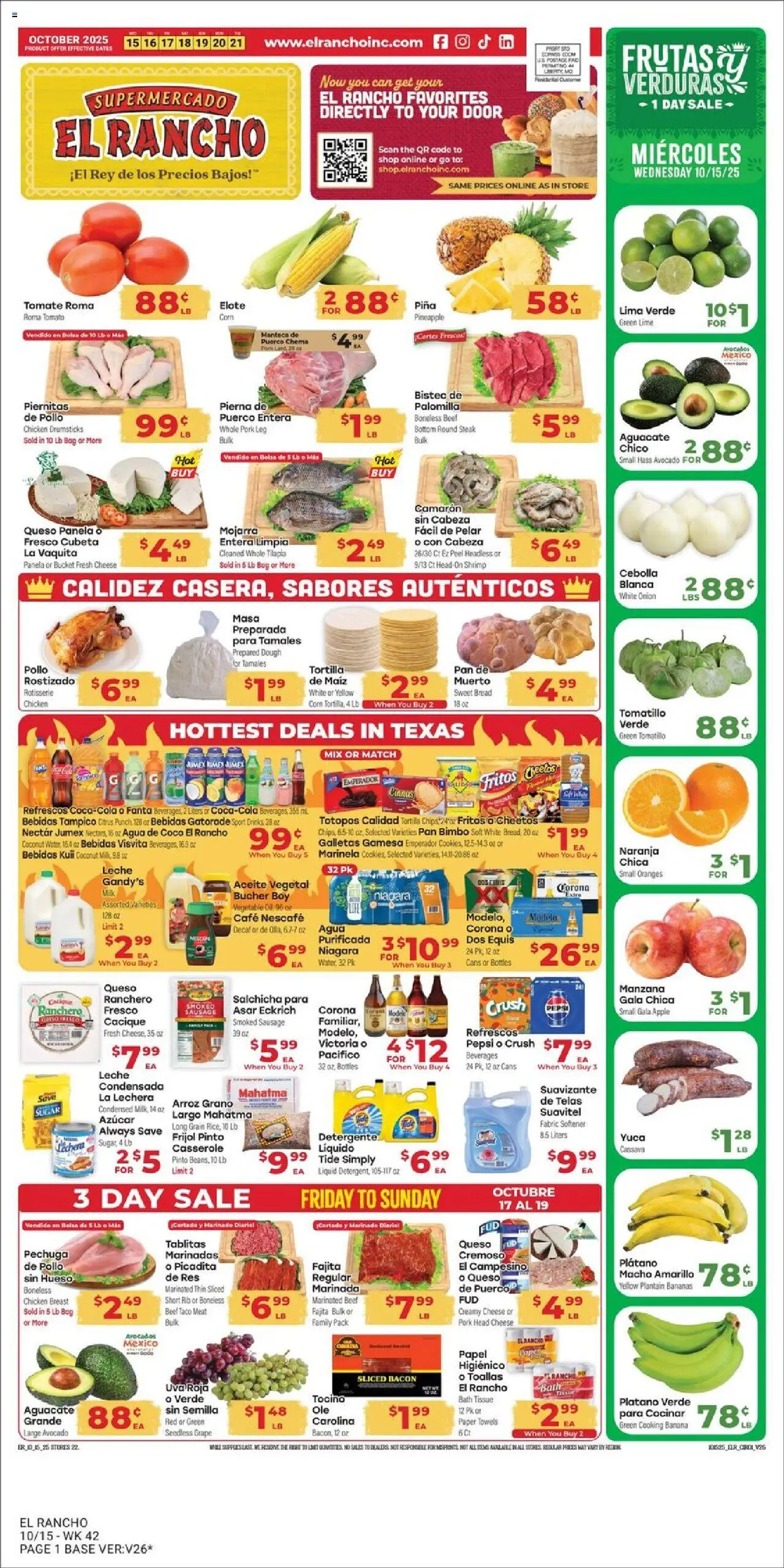 El Rancho Weekly Ad - valid from 15.10.2025 | Page: 1 | Products: Milk, Bananas, Beef, Sugar