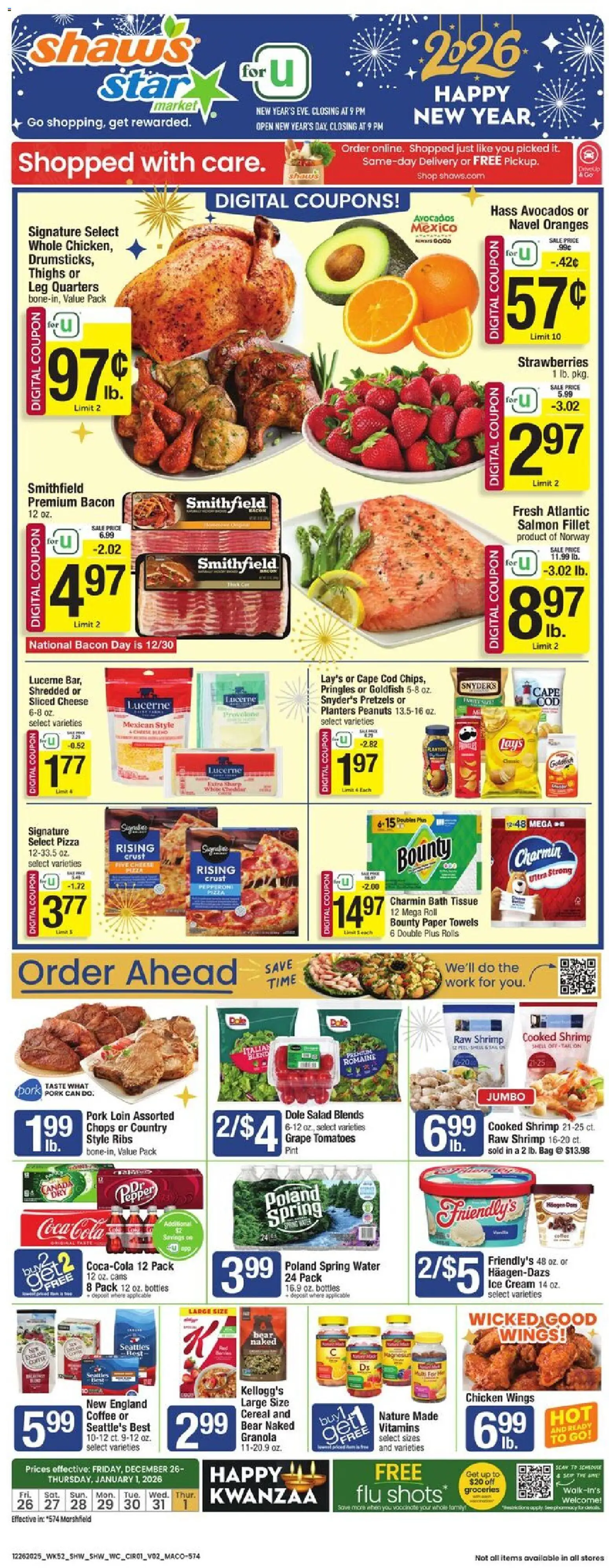Star Market Weekly Ad - MA - valid from 26.12.2025 | Page: 1 | Products: Romaine, Tomatoes, Strawberries, Water
