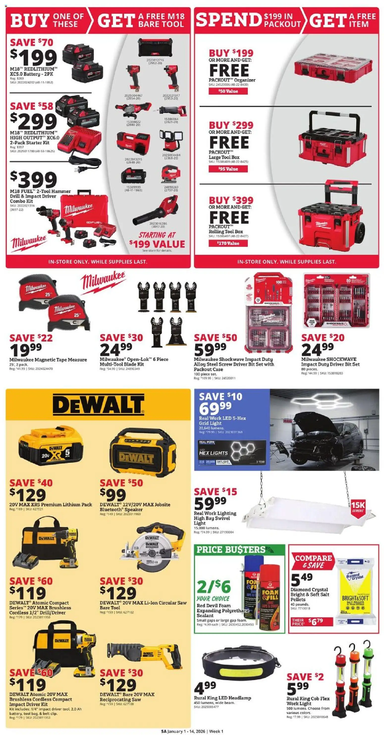 Rural King Weekly Ad - valid from 01.01.2026 | Page: 5 | Products: Saw, Hammer, Tape Measure, Belt