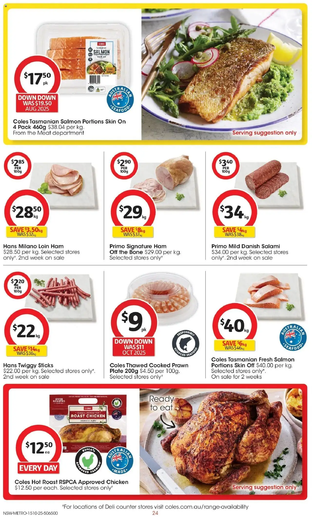 Coles catalogue - valid from 15.10.2025 | Page: 24 | Products: Salami, Chicken, Meat, Salmon