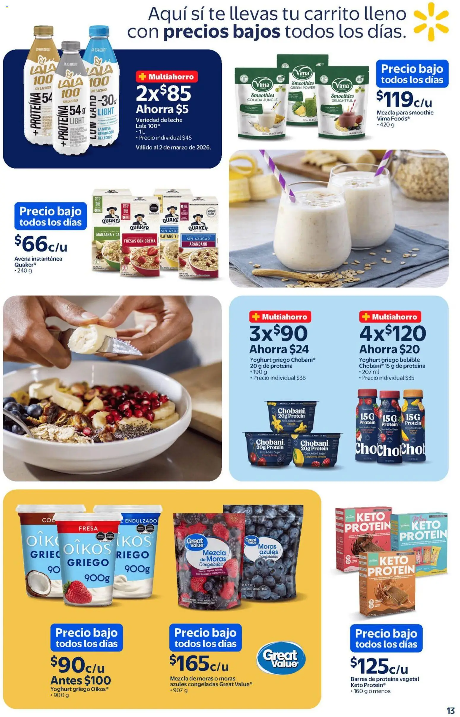 Nuevas ofertas de Walmart válidas en toda la República Mexicana desde el 13.02.2026. ¡Encuentra las mejores ofertas en Walmart catálogo Un mar de sabores a precios bajos! | Página: 13 | Productos: Fresa, Avena, Crema, Leche