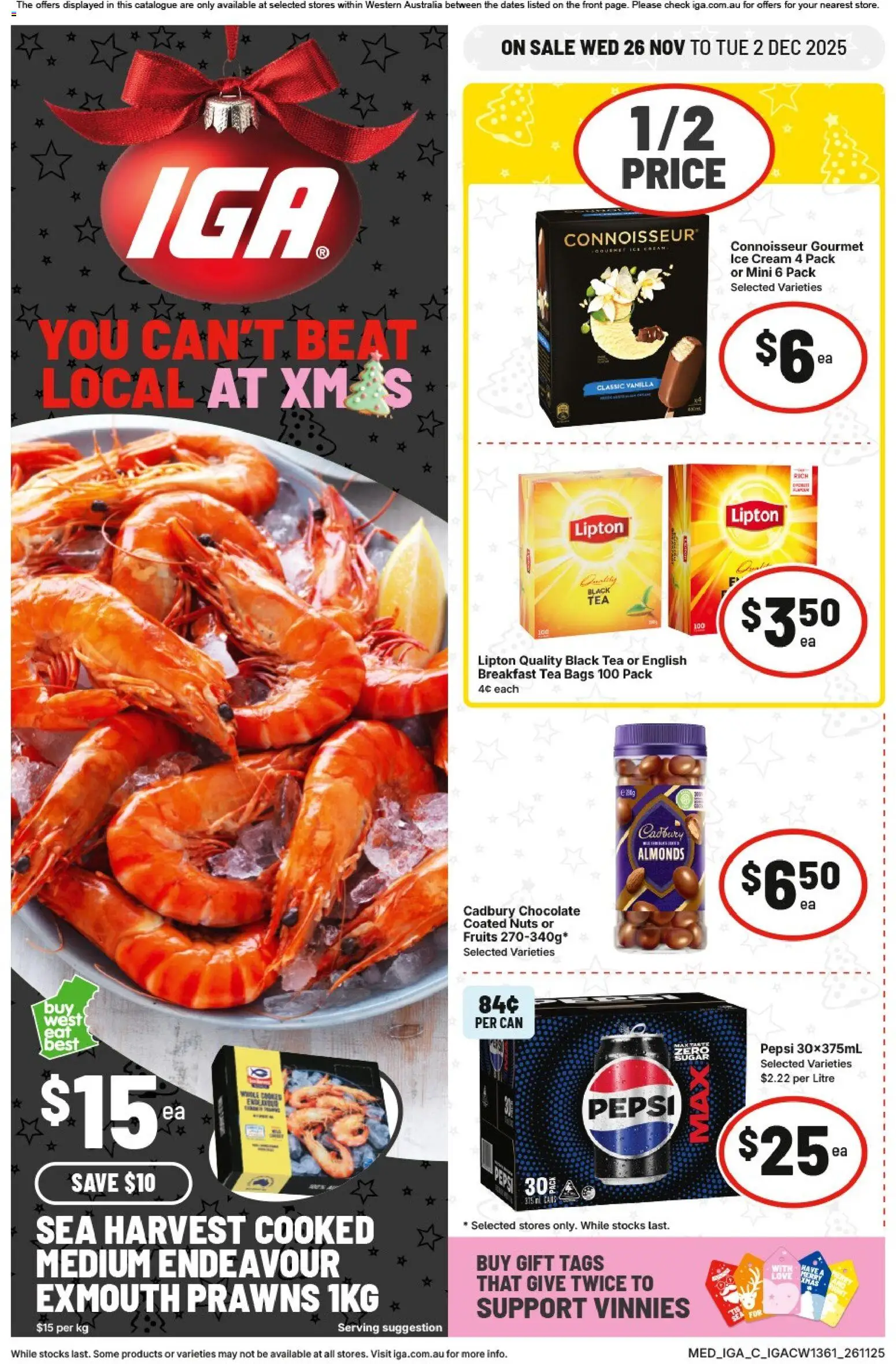 IGA catalogue - valid from 26.11.2025 | Page: 1 | Products: Almonds, Nuts, Prawns, Cream