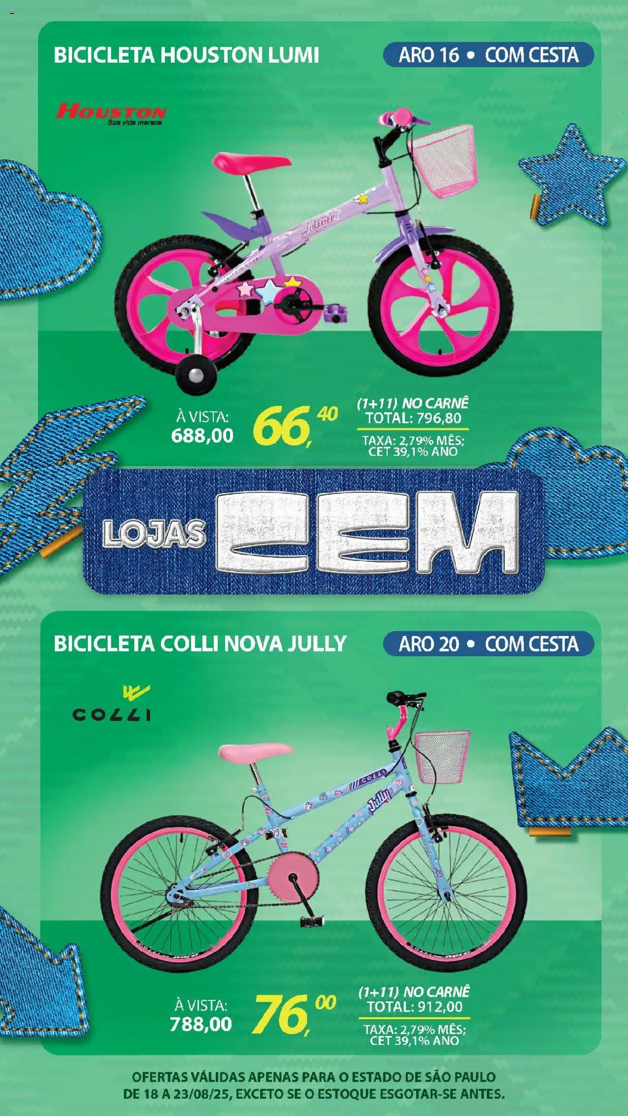 Lojas Cem Folheto - válido de 18.08.2025 | Página: 55 | Produtos: Bicicleta, Cesta, Carne