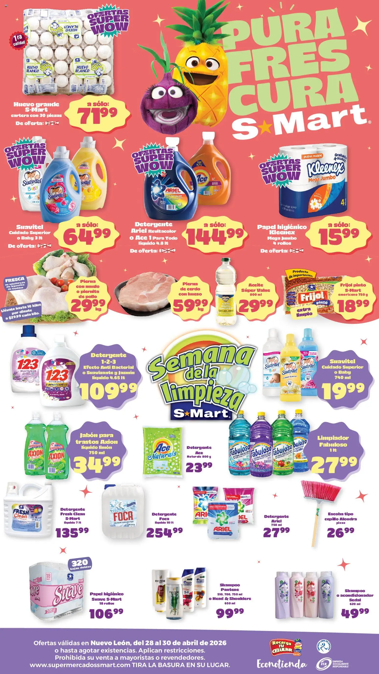Nuevas ofertas de S-Mart válidas en toda la República Mexicana desde el 28.04.2026. ¡Encuentra las mejores ofertas en S-Mart folleto Monterrey! | Página: 2 | Productos: Detergente, Huevo, Limón, Escoba