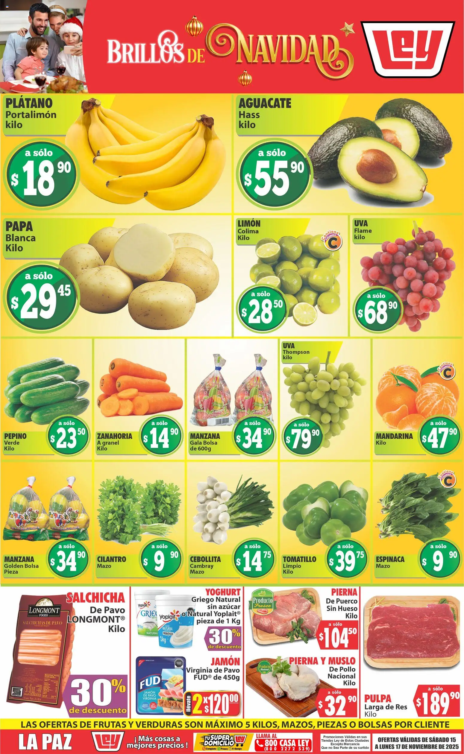 Nuevas ofertas de Casa Ley válidas en toda la República Mexicana desde el 15.11.2025. ¡Encuentra las mejores ofertas en Casa Ley folleto Ofertas! | Página: 1 | Productos: Pollo, Salchicha, Manzana, Té