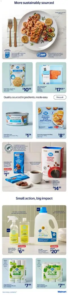 Preview of Walmart weekly flyer from shop Walmart valid from 09.04.2026 | Page: 15 | Products: Fish, Detergent, Coffee, Chocolate