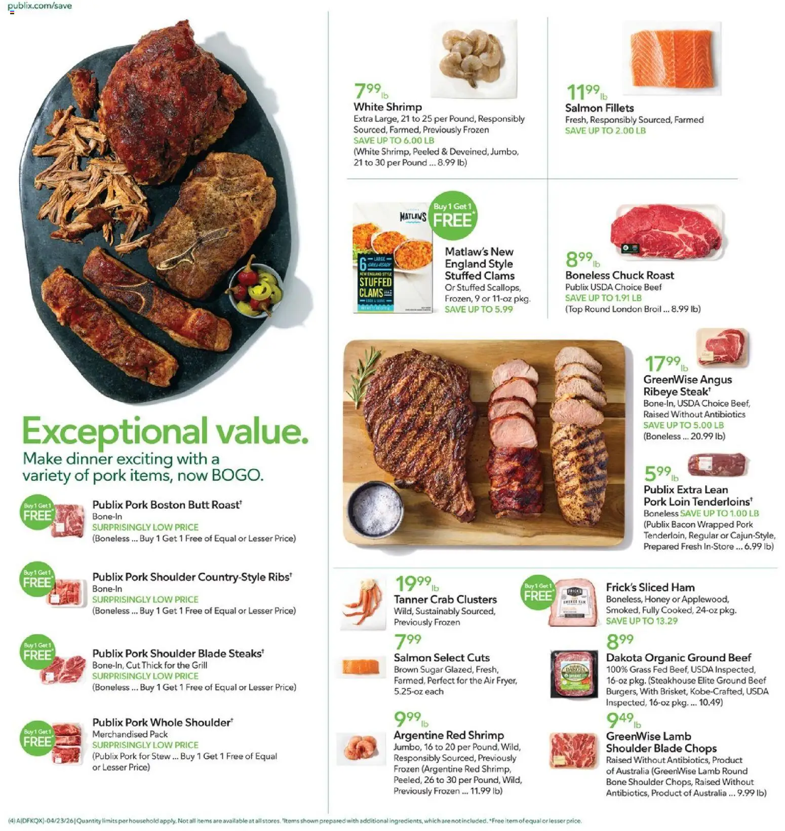 Publix Weekly Ad - valid from 22.04.2026 | Page: 4 | Products: Ham, Pork, Beef, Sugar