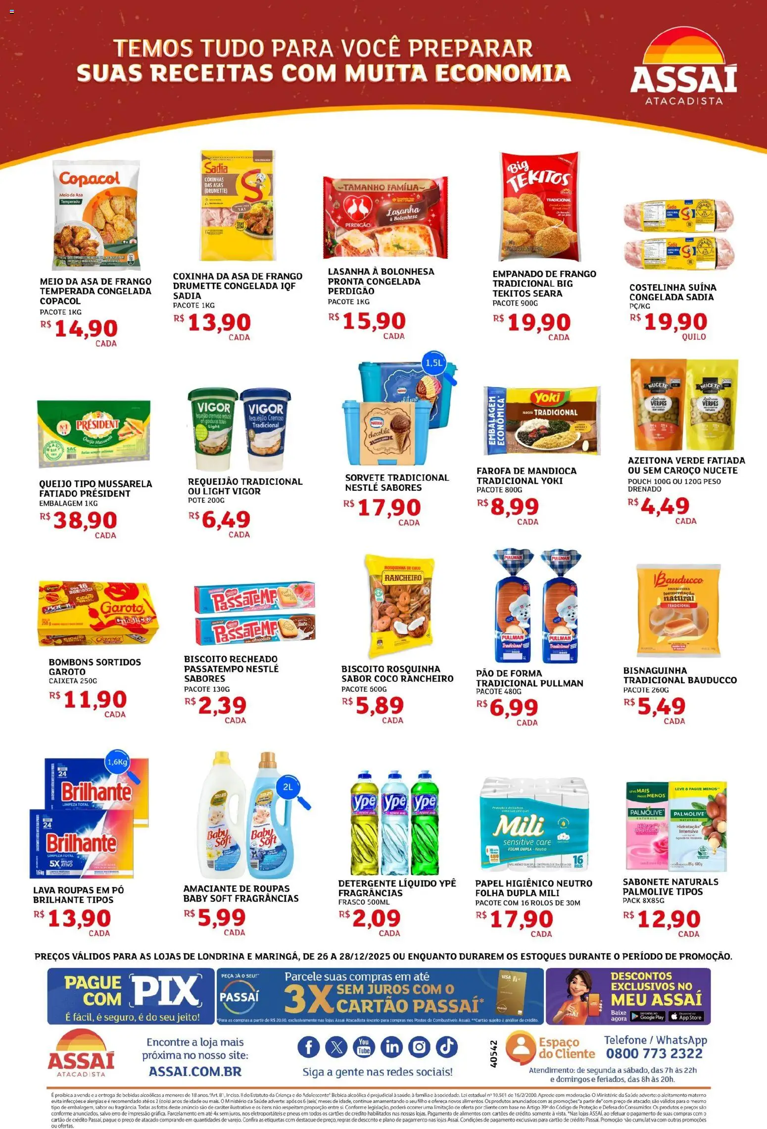 Assaí Atacadista Folheto - válido de 26.12.2025 | Página: 2 | Produtos: Mandioca, Bebida, Telefone, Frango