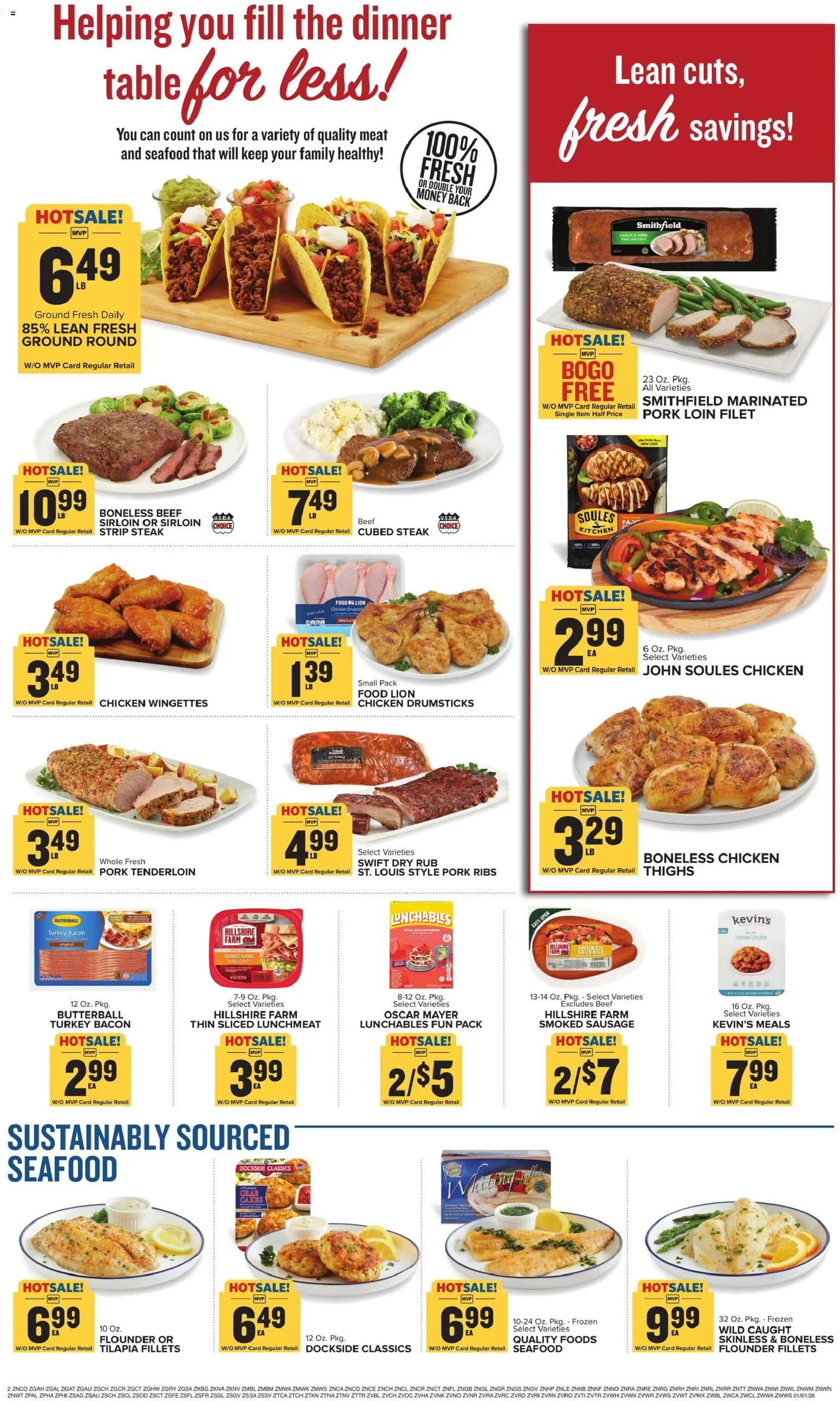 Food Lion Weekly Ad - valid from 01.01.2026 | Page: 3 | Products: Table, Pork, Beef, Seafood