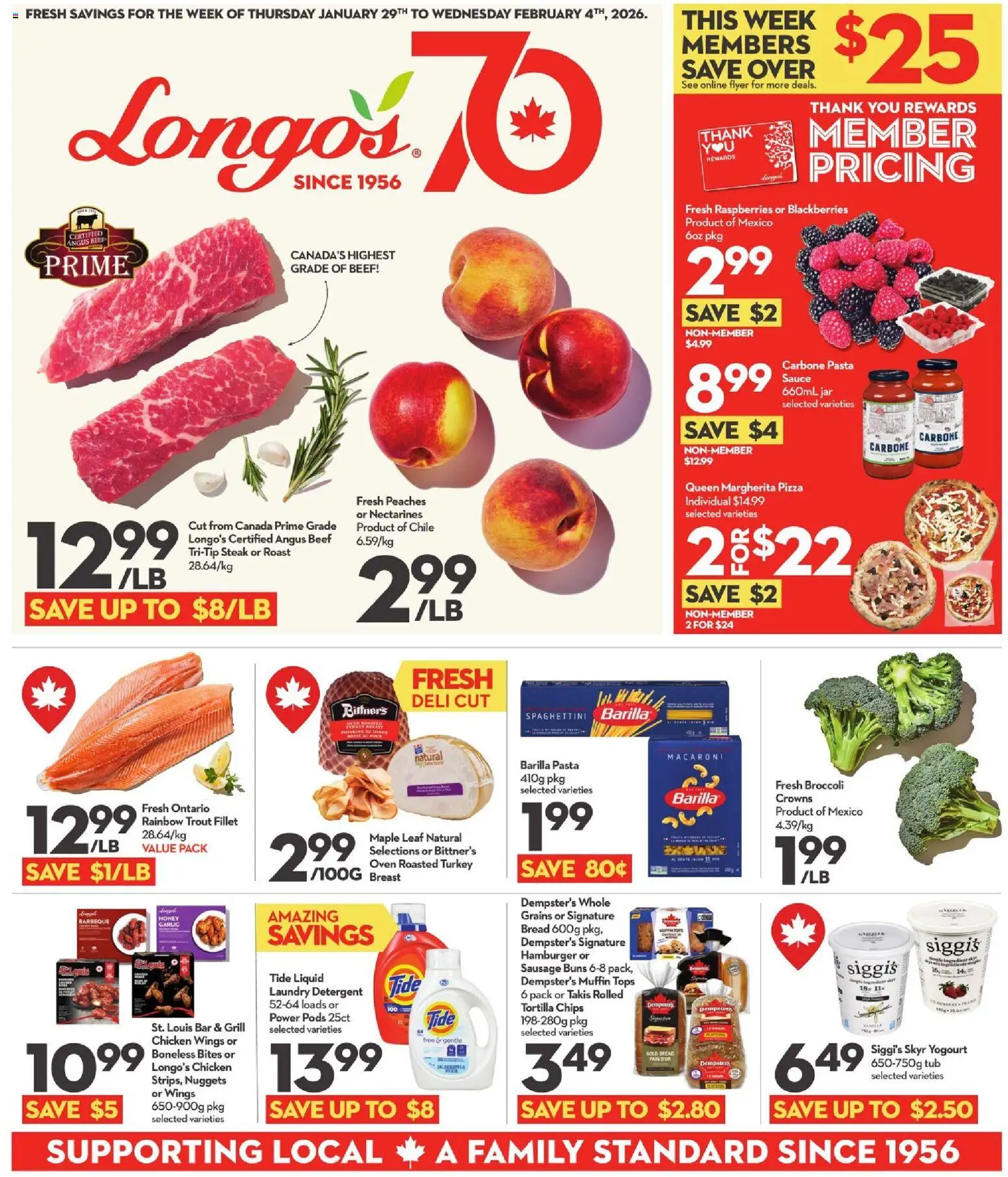 Longo's flyer valid from 29.01.2026 | Page: 1 | Products: Pasta, Turkey, Detergent, Chicken