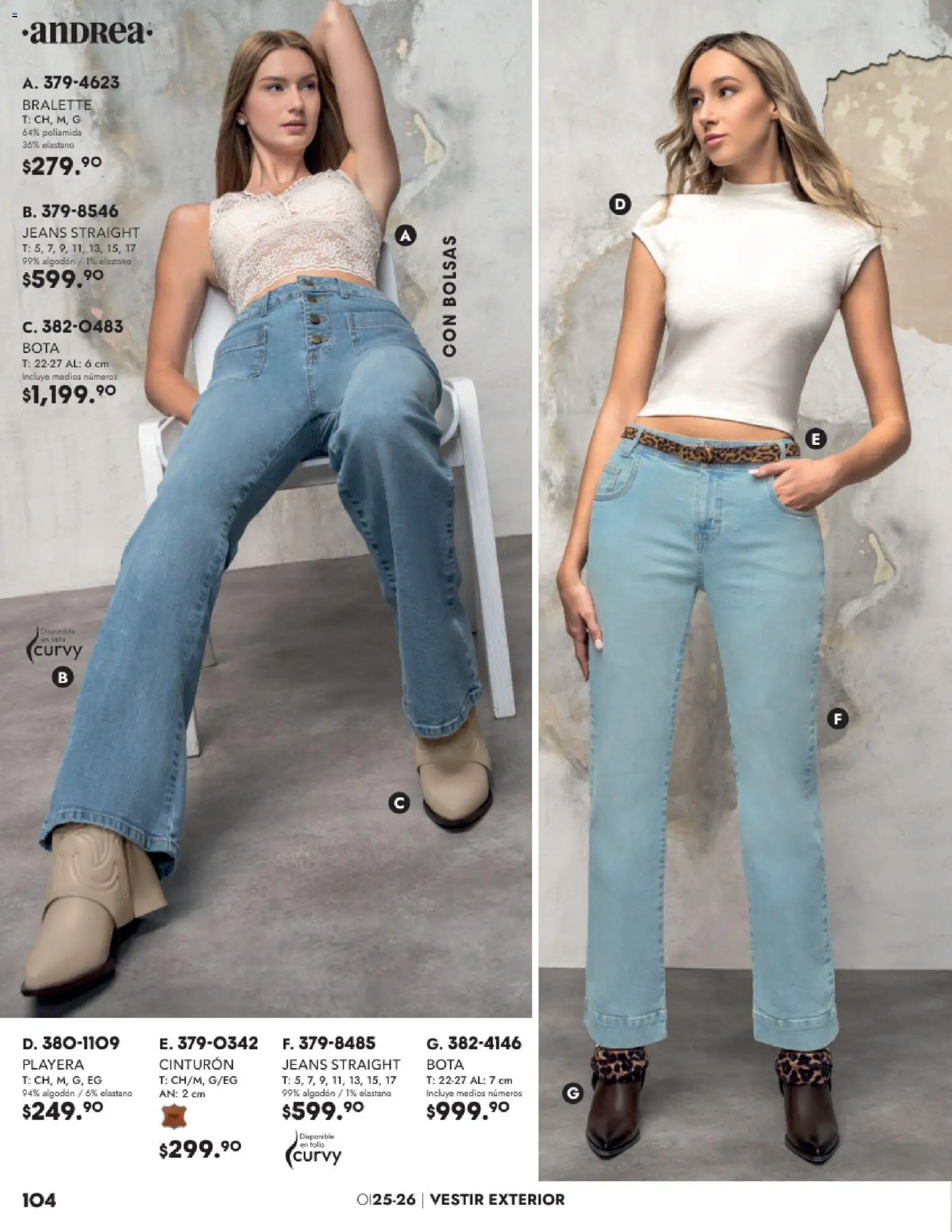 Nuevas ofertas de Andrea válidas en toda la República Mexicana desde el 26.11.2025. ¡Encuentra las mejores ofertas en Andrea catálogo Vestir! | Página: 104 | Productos: Cinturón, Algodón, Playera