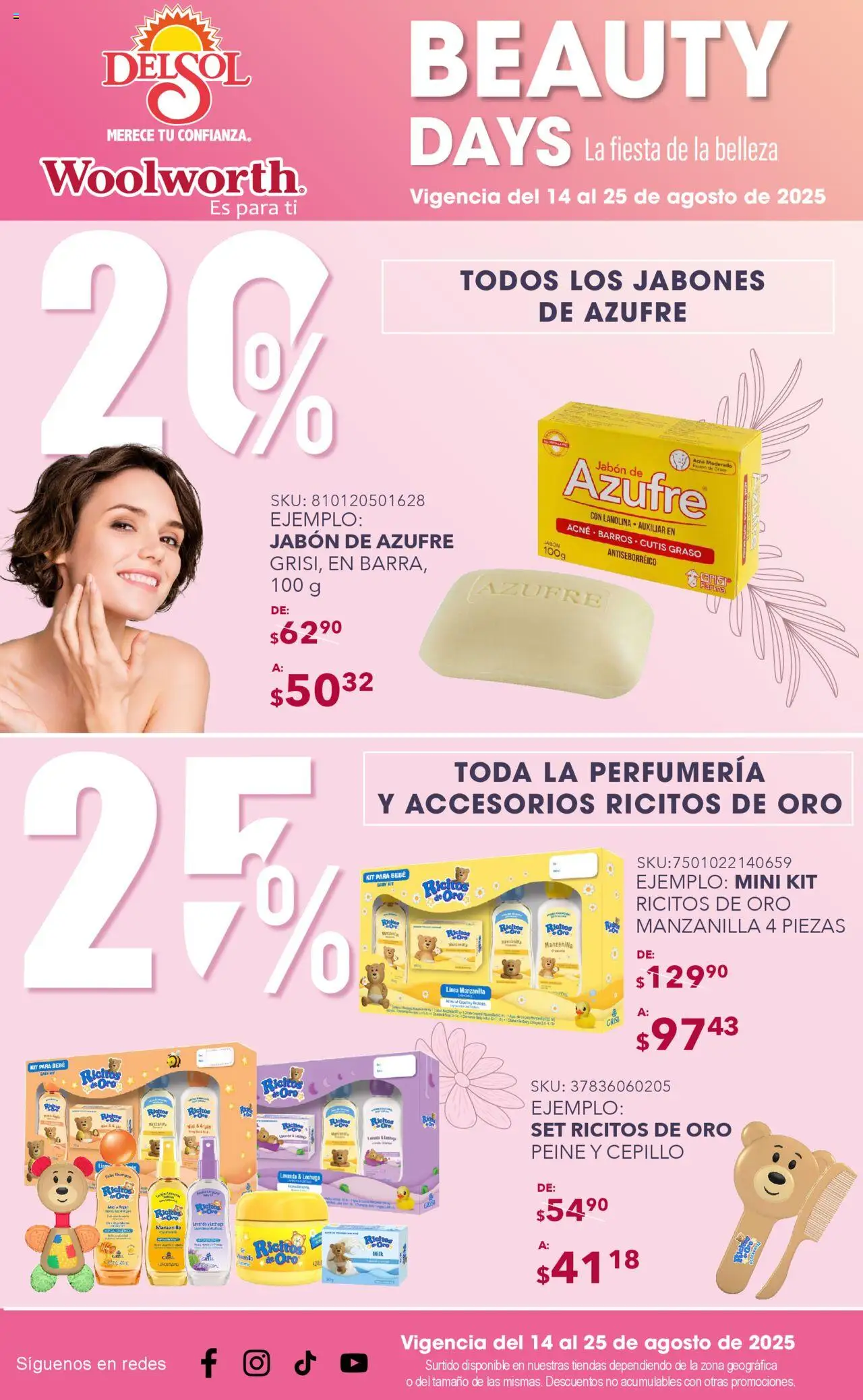 Nuevas ofertas de Del Sol y Woolworth válidas en toda la República Mexicana desde el 14.08.2025. ¡Encuentra las mejores ofertas en Del Sol y Woolworth - Catálogo La Fiesta de la Belleza - Pasillo Grisi Agosto! | Página: 7 | Productos: Cepillo, Lechuga, Peine, Jabón