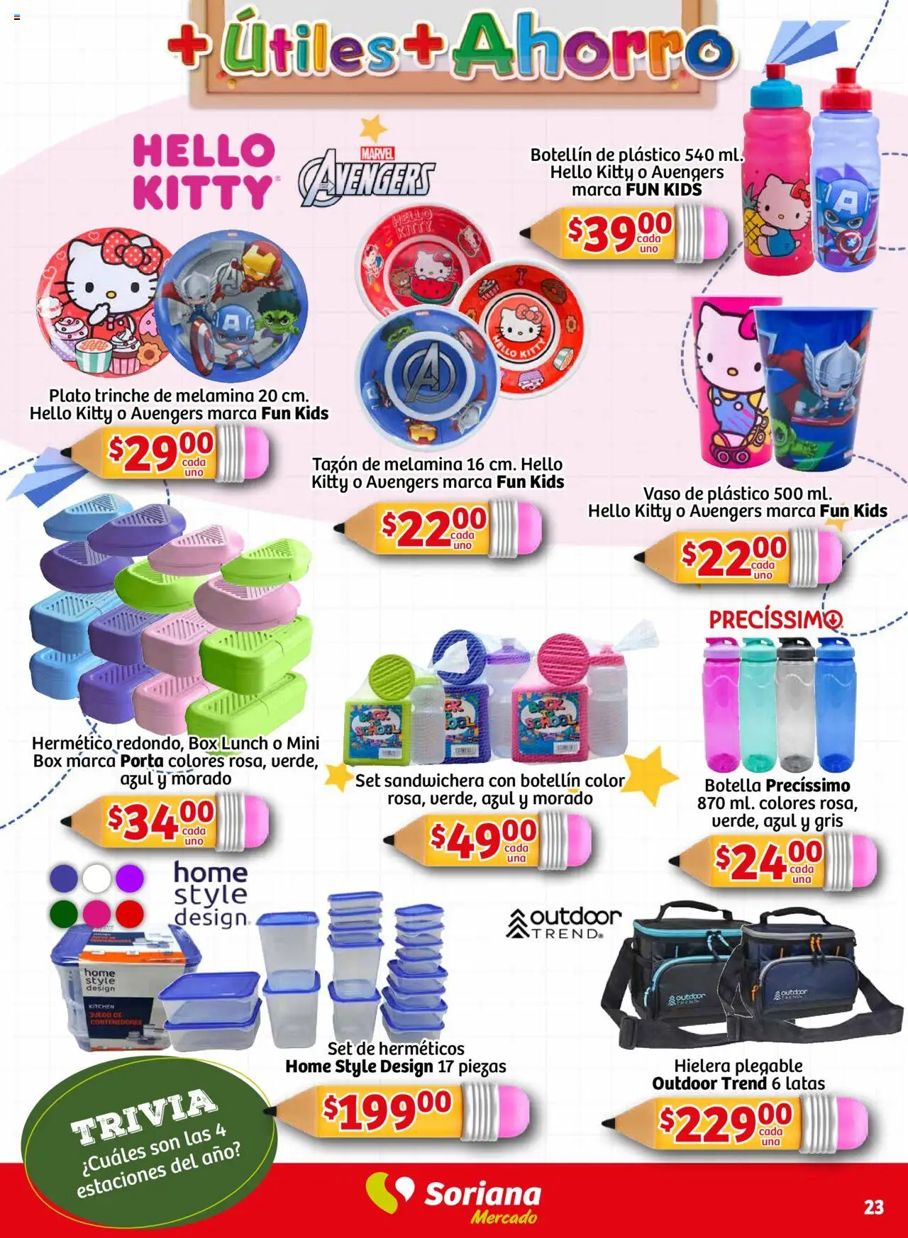 Nuevas ofertas de Soriana válidas en toda la República Mexicana desde el 14.08.2025. ¡Encuentra las mejores ofertas en Soriana - Más Útiles más Ahorro Mercado Nacional! | Página: 23 | Productos: Sandwichera, Hielera, Botella