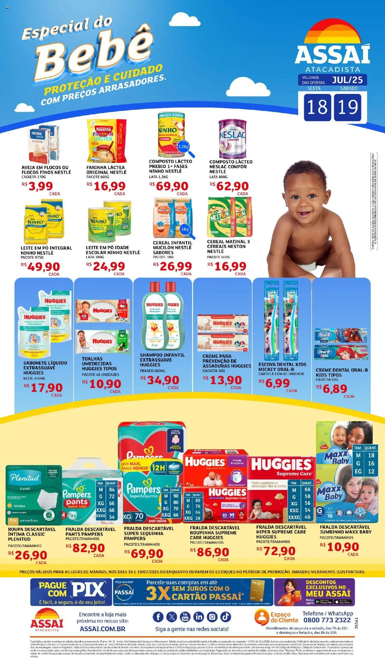 Assaí Atacadista Folheto - válido de 18.07.2025 | Página: 1 | Produtos: Pampers, Flocos, Mucilon, Leite em pó