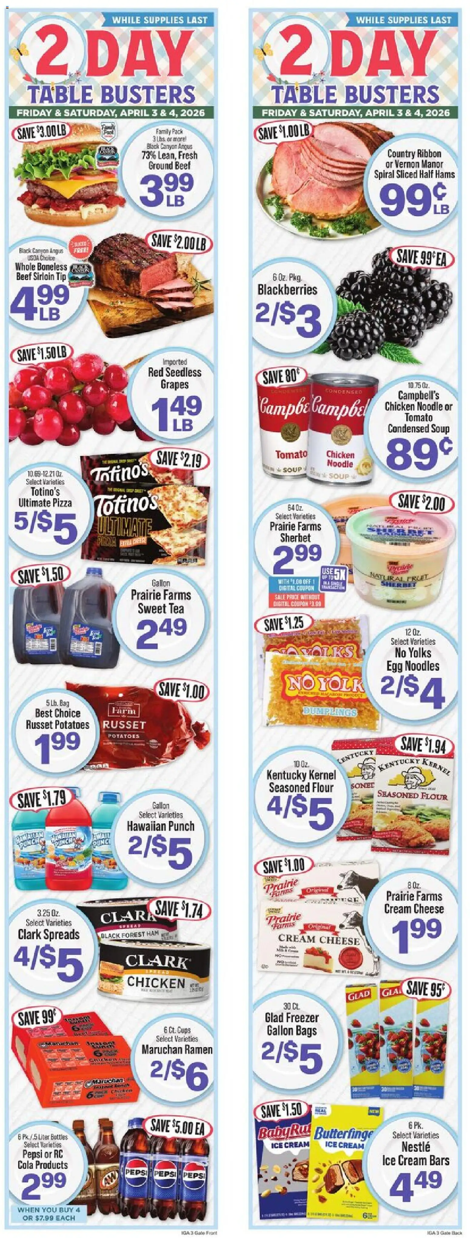 IGA Weekly Ad - valid from 01.04.2026 | Page: 2 | Products: Ham, Noodles, Cream, Bag