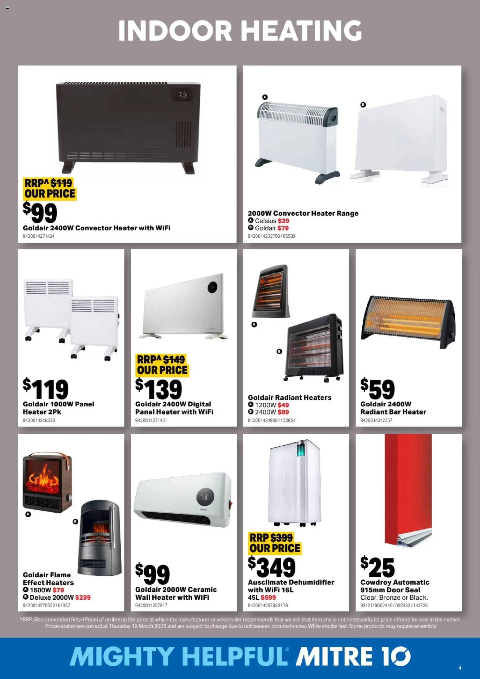 Mitre 10 catalogue - valid from 29.04.2026 | Page: 4 | Products: Heater, Door, Digital, Dehumidifier