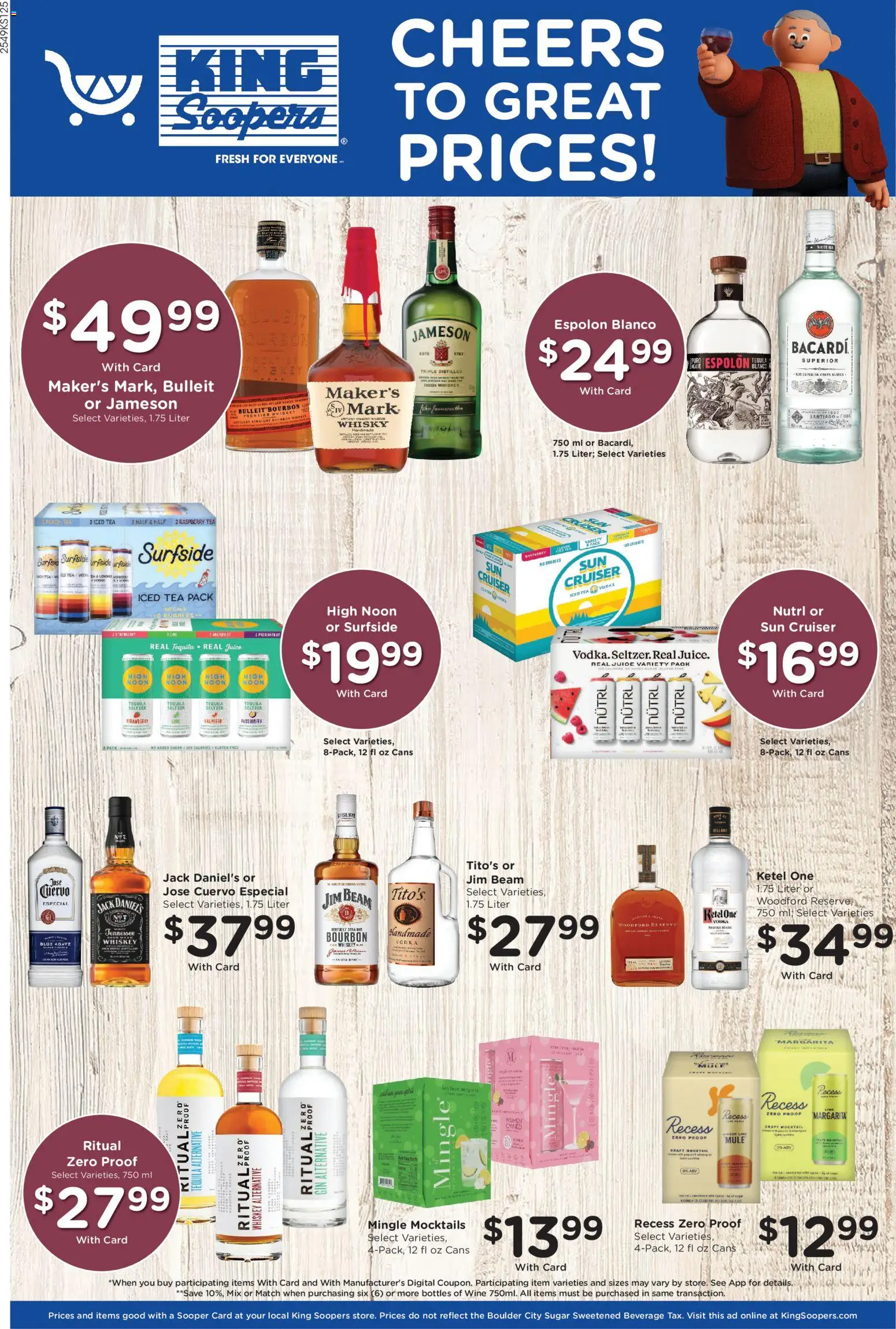 King Soopers Adult Beverage - valid from 14.01.2026 | Page: 1 | Products: Juice, Bourbon, Vodka, Sugar