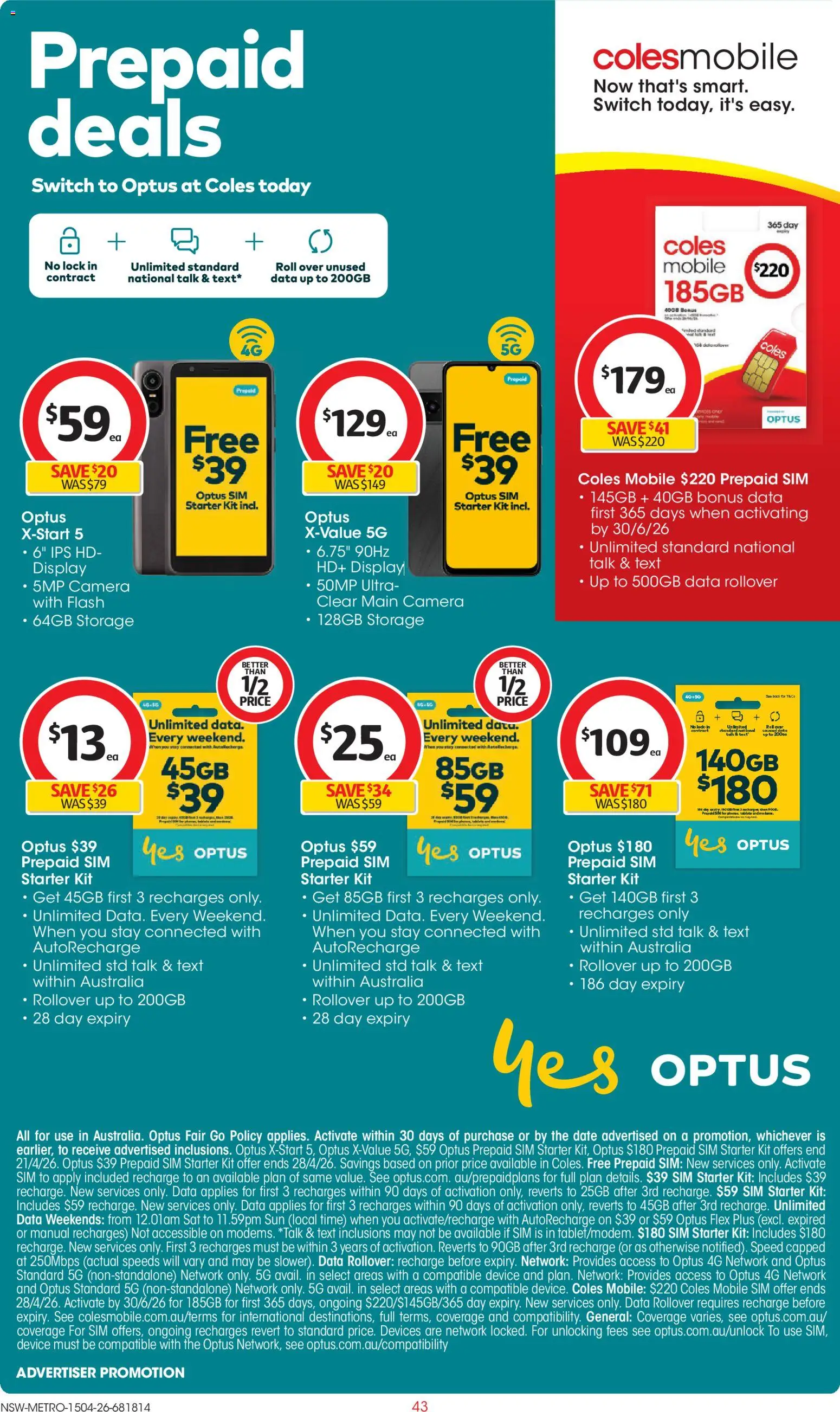 Coles catalogue - valid from 15.04.2026 | Page: 43 | Products: Date, Device, Camera, Mobile