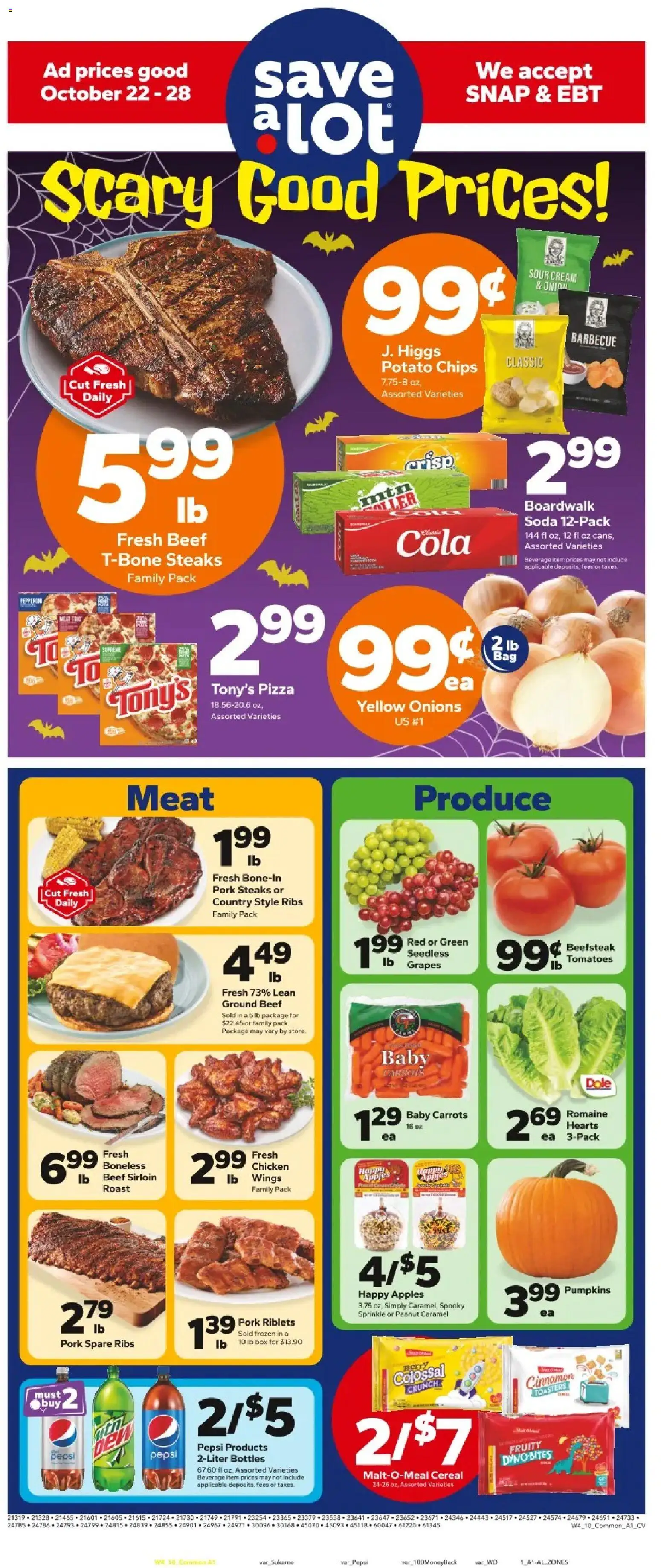 Save a Lot Weekly Ad - valid from 22.10.2025 | Page: 1 | Products: Romaine, Chips, Cream, Grapes