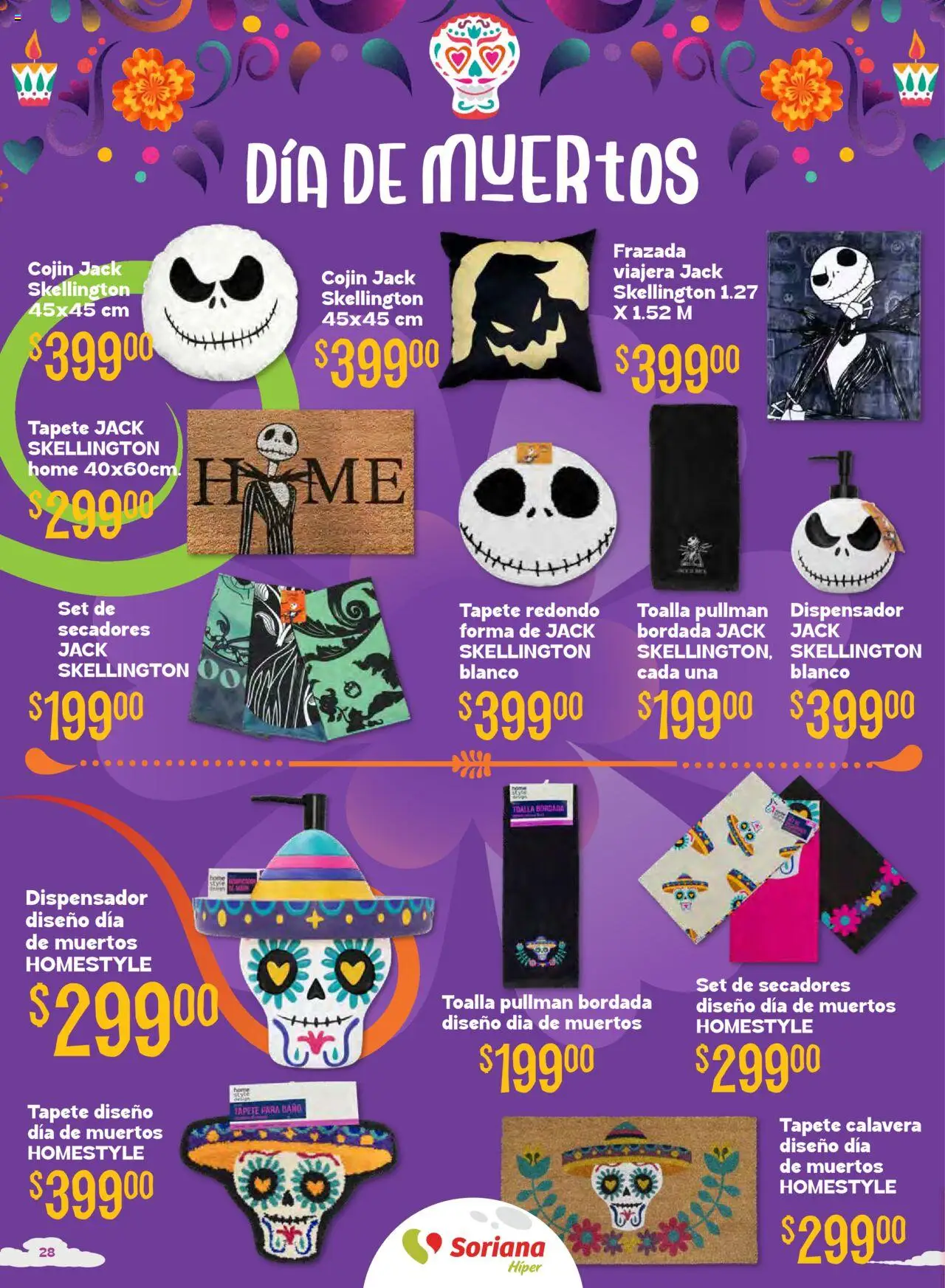 Nuevas ofertas de Soriana válidas en toda la República Mexicana desde el 16.10.2025. ¡Encuentra las mejores ofertas en Soriana - Halloween y Día de muertos Híper Nacional! | Página: 28 | Productos: Toalla, Baño, Tapete