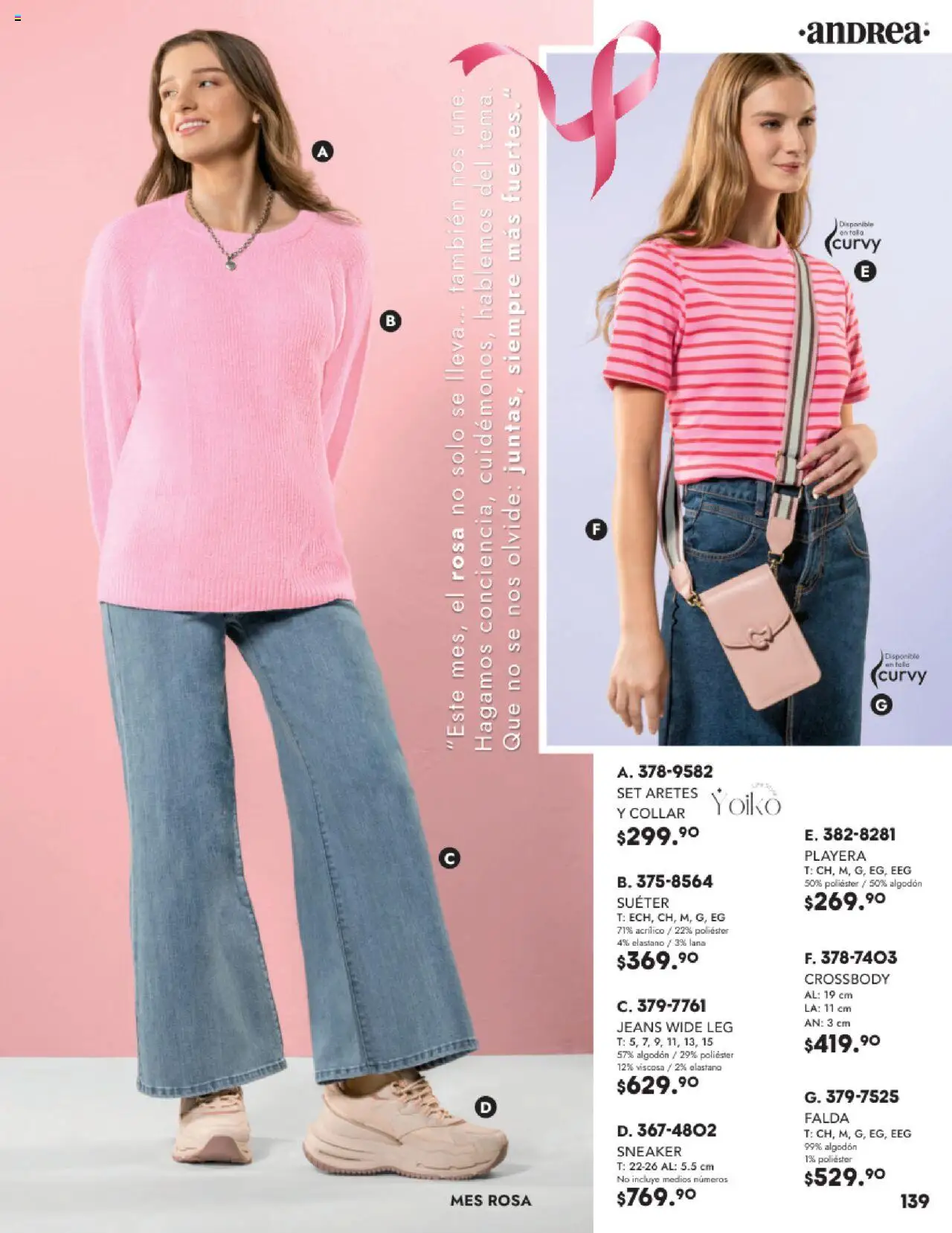 Nuevas ofertas de Andrea válidas en toda la República Mexicana desde el 22.08.2025. ¡Encuentra las mejores ofertas en Andrea - Catálogo Vestir Exterior - Otoño / Invierno! | Página: 139 | Productos: Algodón, Playera, Aretes, Falda