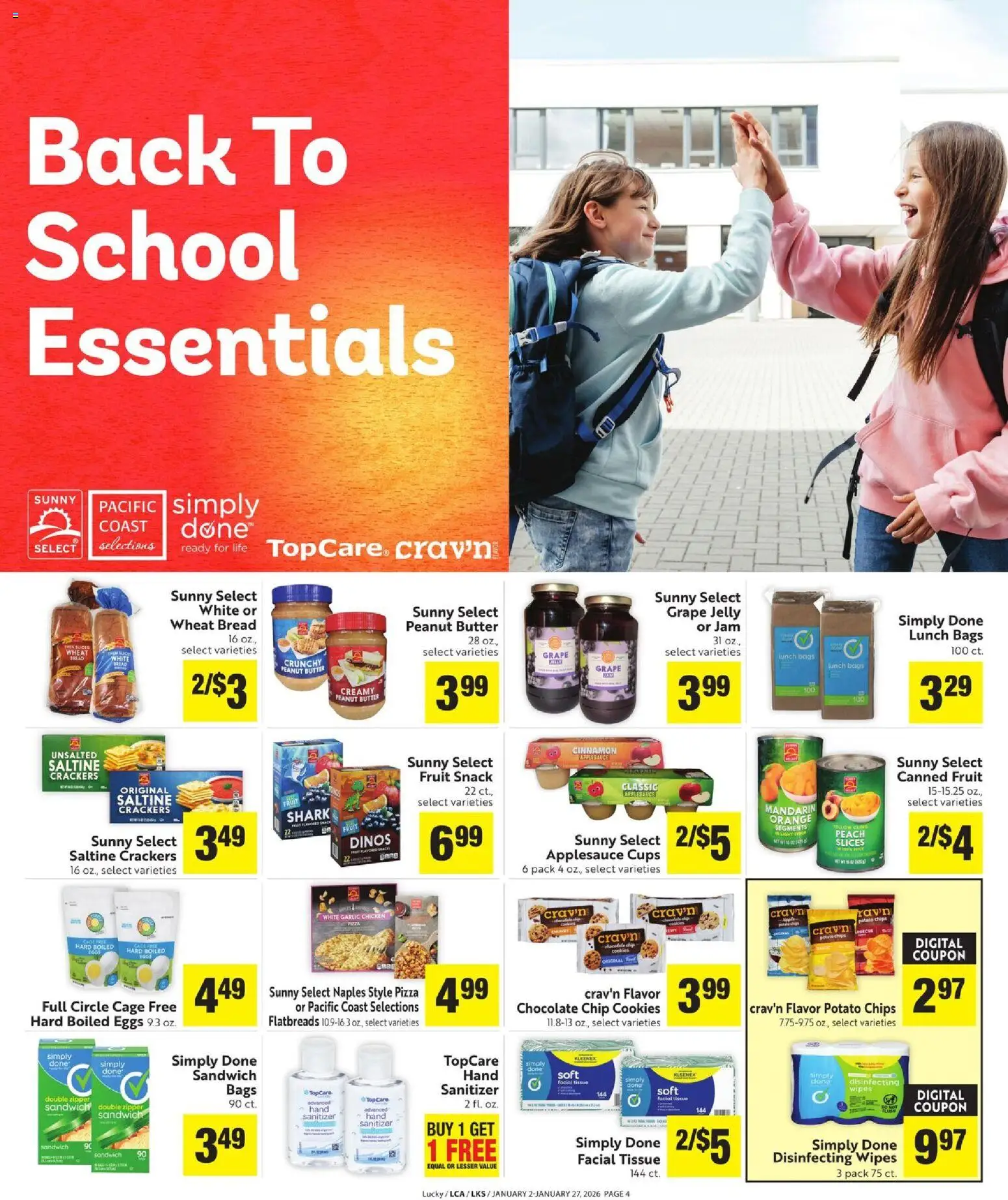 Lucky Supermarkets More Deals Across the Store - valid from 02.01.2026 | Page: 4 | Products: Bread, Pizza, Chips, Chocolate Chip