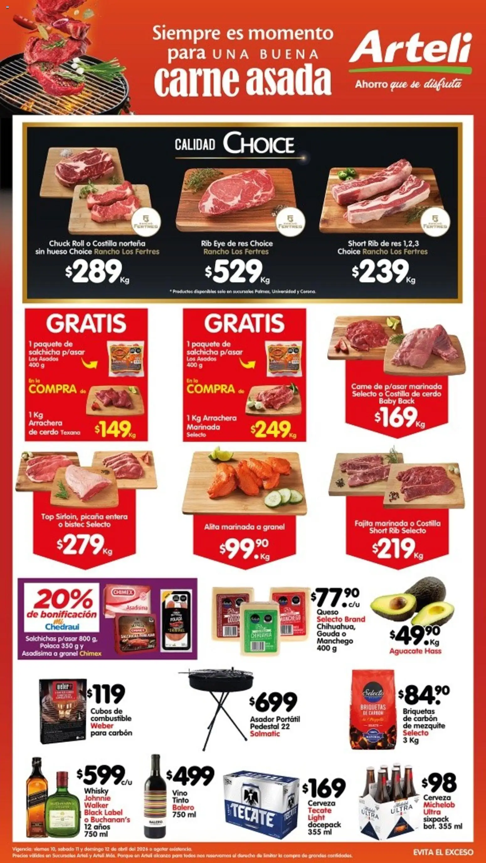 Nuevas ofertas de Arteli válidas en toda la República Mexicana desde el 10.04.2026. ¡Encuentra las mejores ofertas en Arteli folleto Carnes & Cortes! | Página: 1 | Productos: Salchicha, Res, Short, Whisky