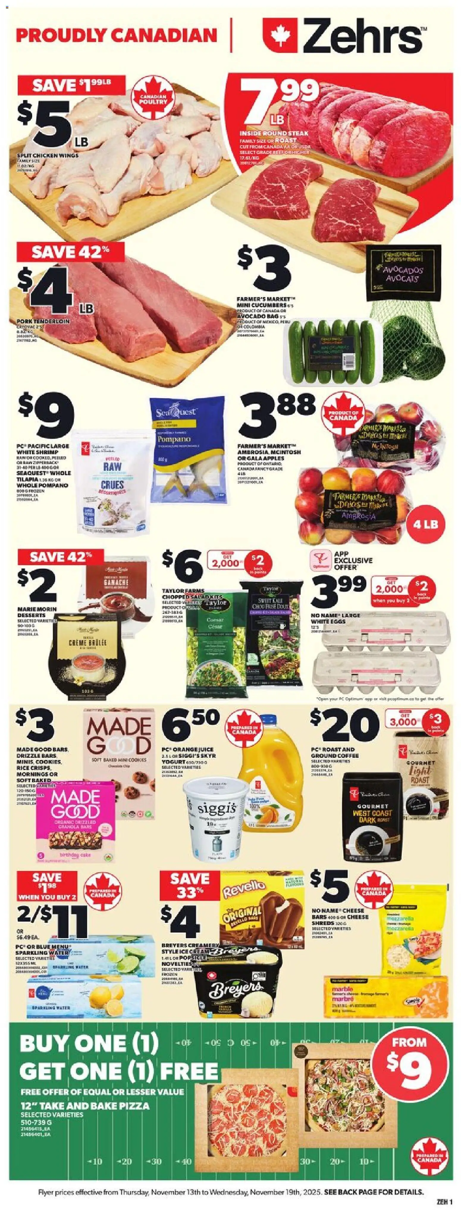 Zehrs flyer valid from 13.11.2025 | Page: 3 | Products: Cream, Ice cream, Pizza, Pork