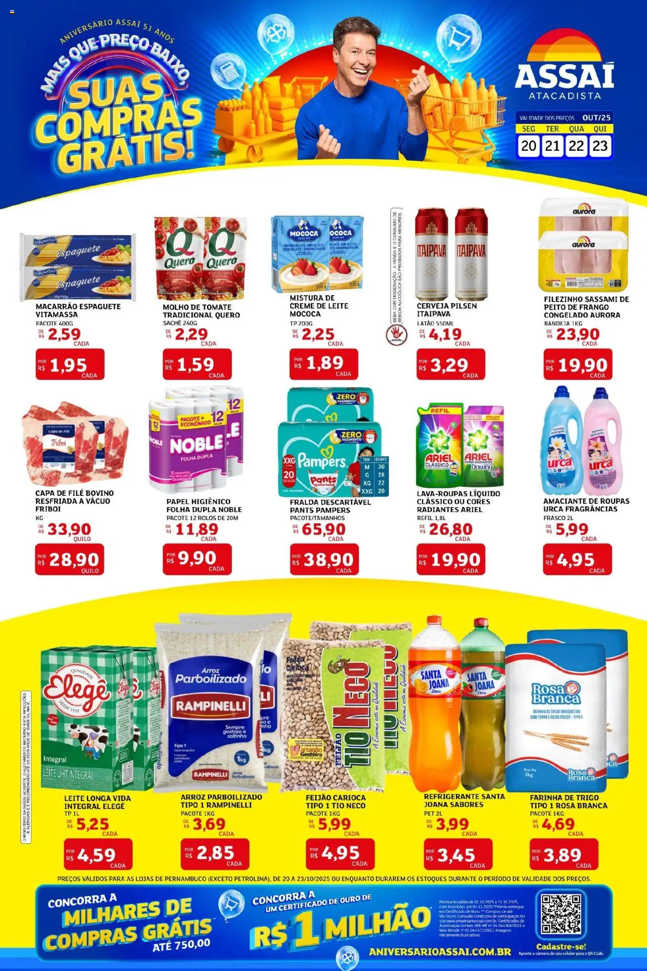 Assaí Atacadista Folheto - válido de 20.10.2025 | Página: 1 | Produtos: Cerveja, Macarrão, Bandeja, Frango